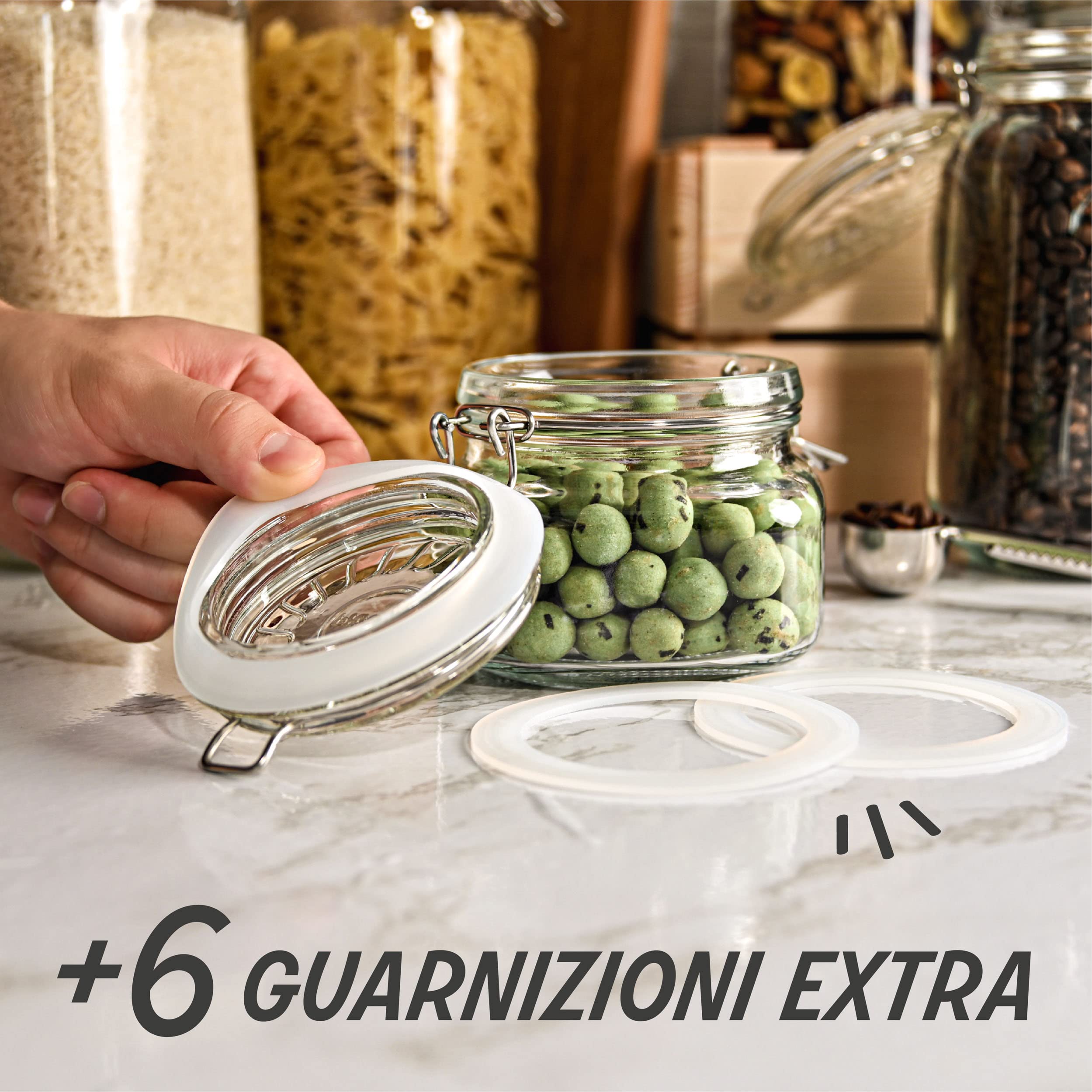 Praknu 6 Barattoli Ermetici con Chiusura a Clip da 500ml - Con Etichette, Pennarello e Guarnizioni di Ricambio - Salvaspazio grazie alla Forma Angolare