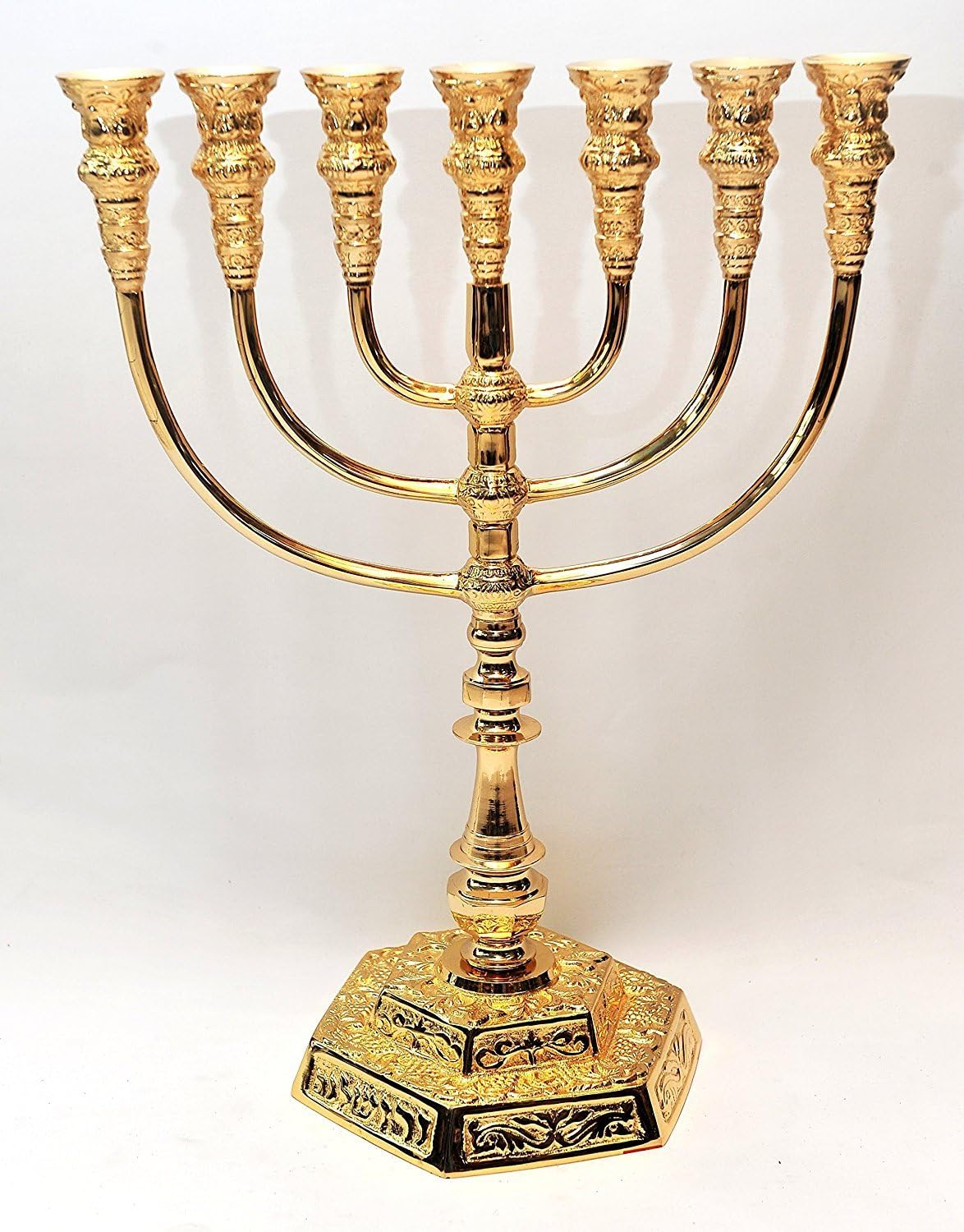 Large Menorah Gold Plated from Holy Land Jerusalem H/47 x W/33 CM