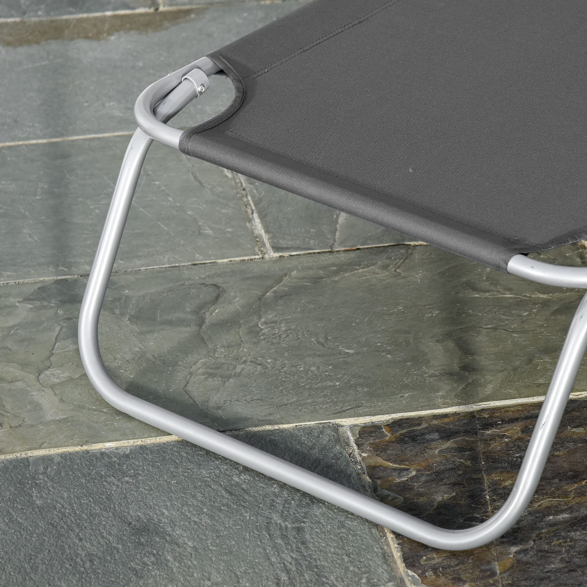 Outsunny Bain de Soleil transat Pliable Dossier réglable Multipositions métal et Polyester Gris