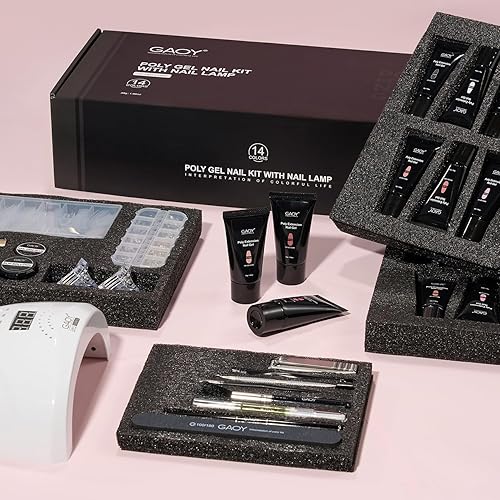 Miniatura 6 de GAOY Kit de uñas de poligel con luz UV, 14 unidades de 1.06 oz cada extensión de gel de uñas, kit todo en uno para principiantes, arte de uñas en