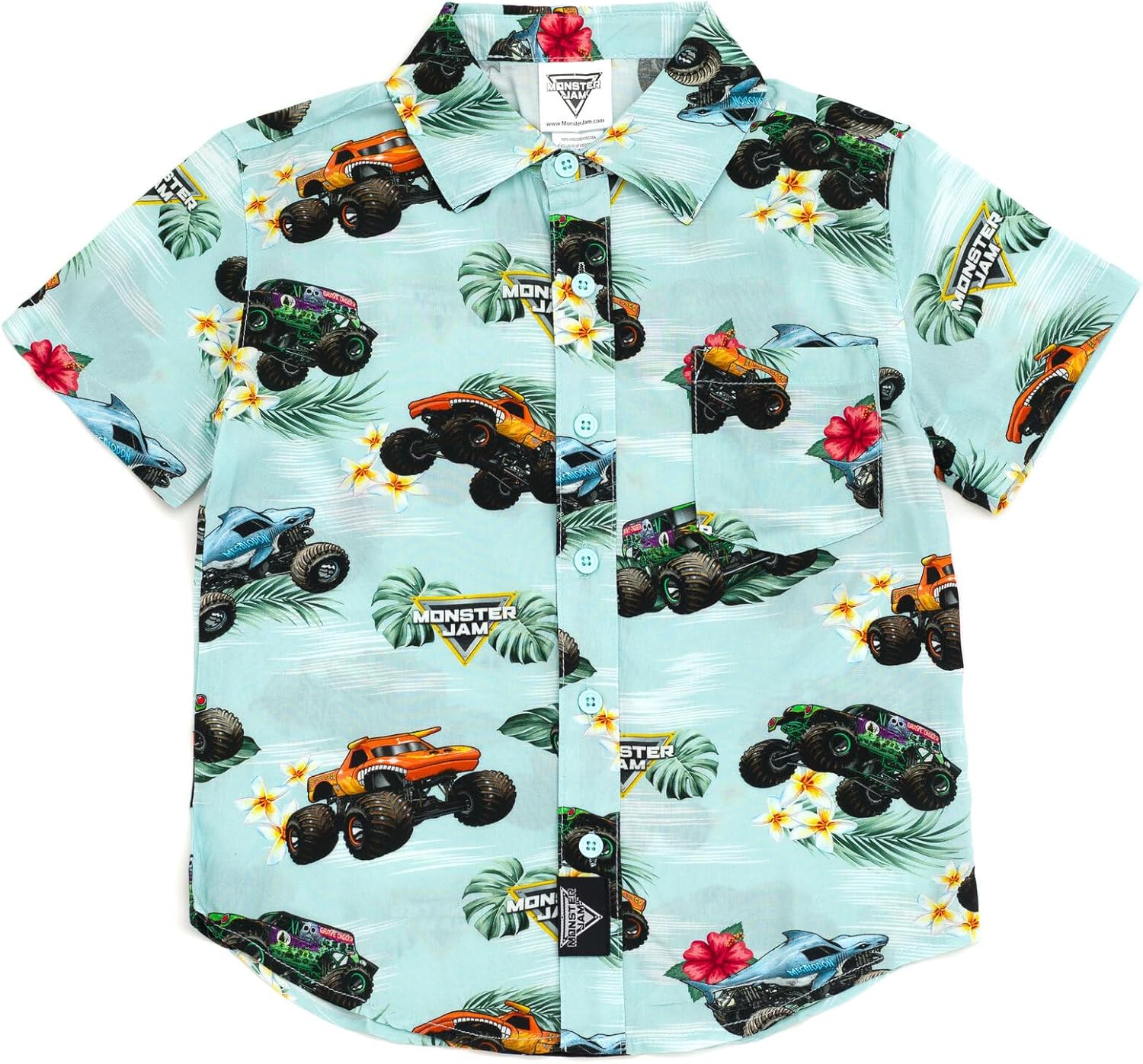 Monster Jam Matching Family Hawaiian Button Down Shirt Toddler to Adult Grave Digger El Toro Loco Megalodon