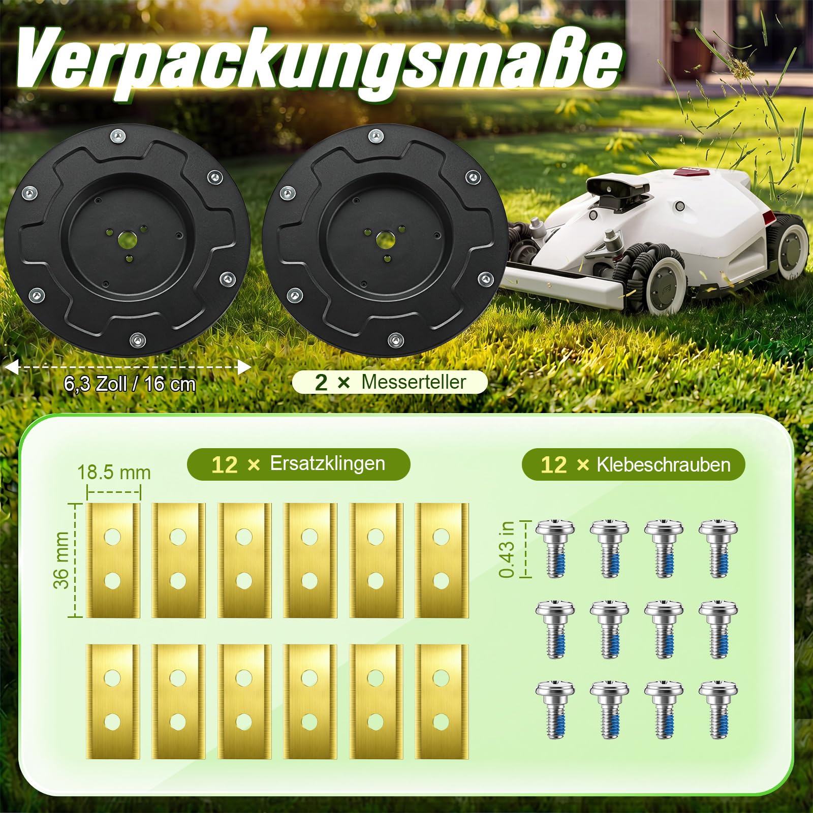BBTO 2 dischi da taglio e 12 lame compatibili con Mammotion LUBA 1 AWD e LUBA 2 AWD (fino al modello 2024), accessori per tosaerba, con 12 viti di fissaggio, ottime prestazioni di taglio, lame in acci
