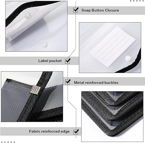Vista 3 de Carpetas de plástico para archivos, 10 piezas, sobre expandible, carpeta organizadora de documentos con cierre a presión y bolsillo, bolsa Negro