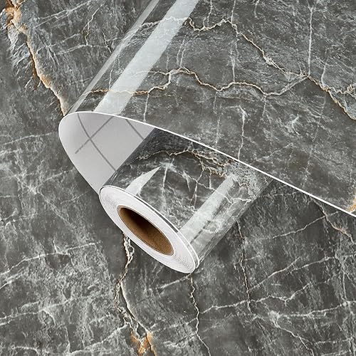 Miniatura 9 de Papel adhesivo de mármol gris para despegar y pegar, papel tapiz de mármol brillante para encimera, despegar y pegar, impermeable, envoltura de