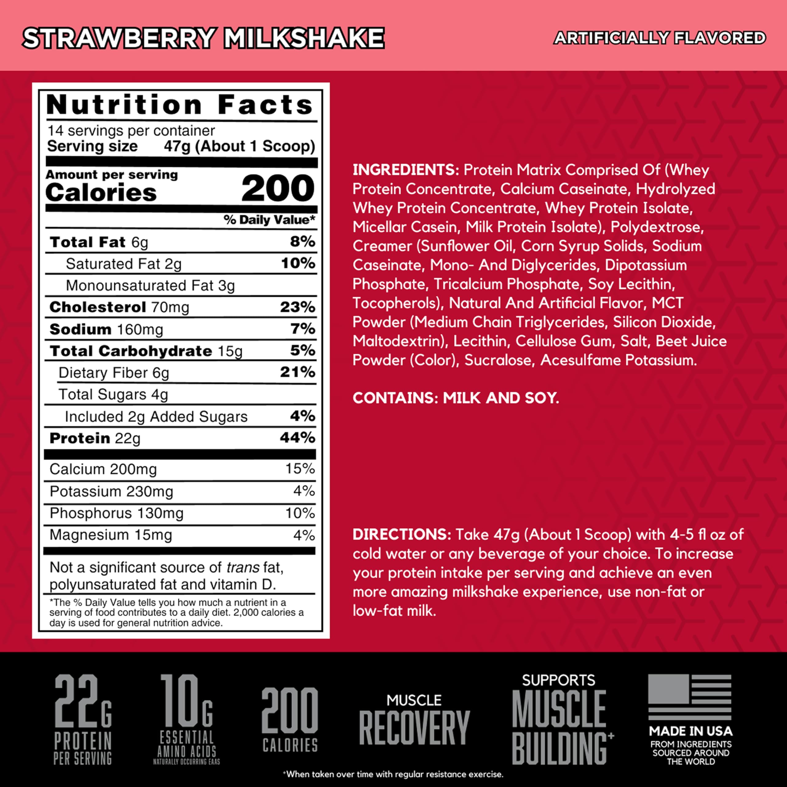 BSN SYNTHA-6 Premium Protein Powder with 6g of Fiber, Whey Protein, Micellar Casein, Milk Protein Isolate Blend, 5g Fat, Strawberry Milkshake, 14 Servings (Packaging May Vary)