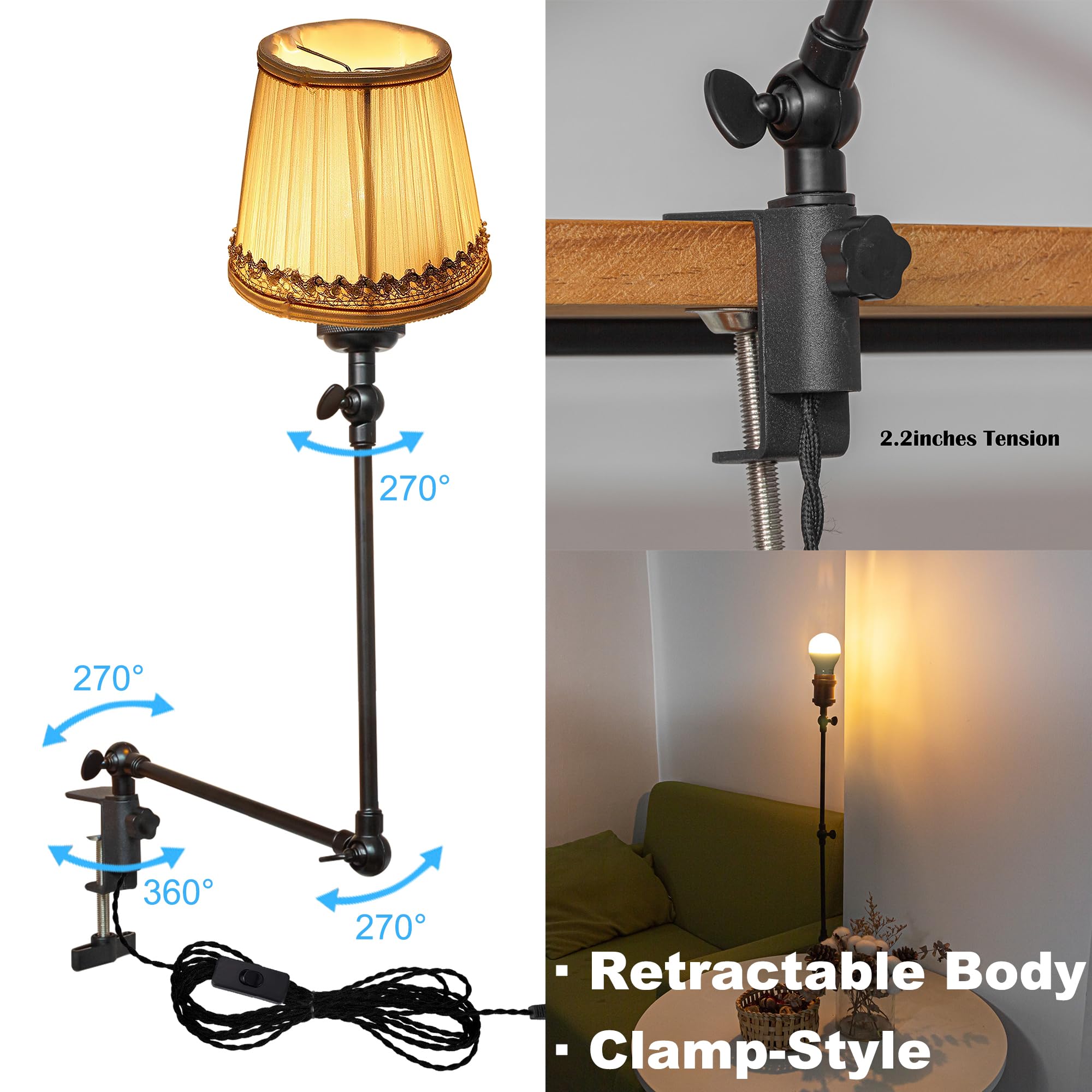 Klemmleuchte mit Fernsteuerung,1 Packung Leselampe mit 2,5 m Kabel, Dimmbar Nachttischlampe,Augenpflege Schreibtischlampe für Büro Heimgebrauch, E27 Lampenhalterung - DZ0329/806