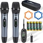 Wireless Microphone Set for Singing, Speeches & Karaoke, 2.4GHz Dual-Mic Receiver, 200ft, Storage Bag Included, Metal Cordless Mic 2 Pack for Karaoke Machines, PA Systems, PartyBox, Gray-Blue