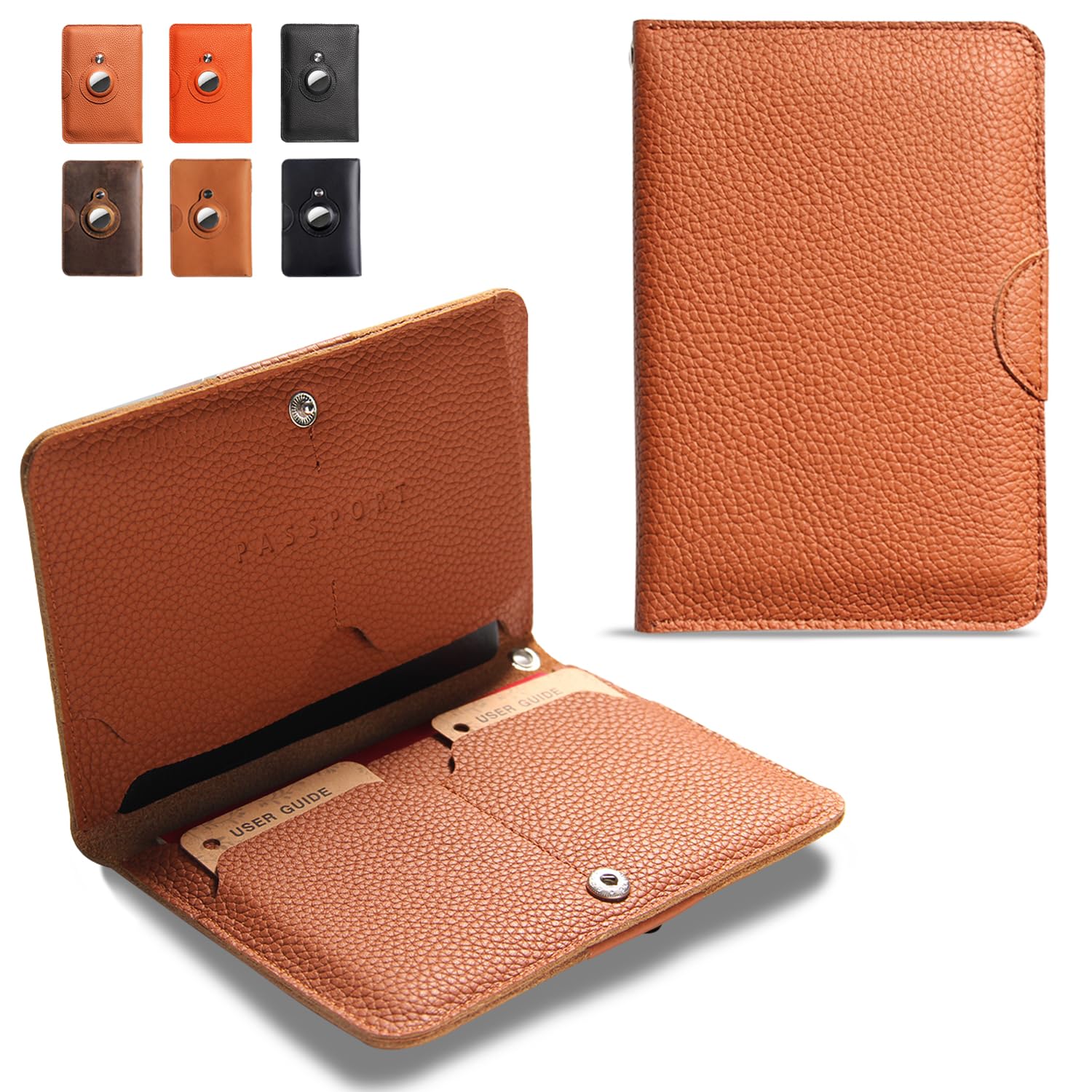 Genuine Leather Passport Wallet for Man Women,Passport Holder for Travel with Airtag Slot,Airtag Passport Cover for 2 Passports,Travel Essential & Festival Gifts - Lychee Pattern-image-44