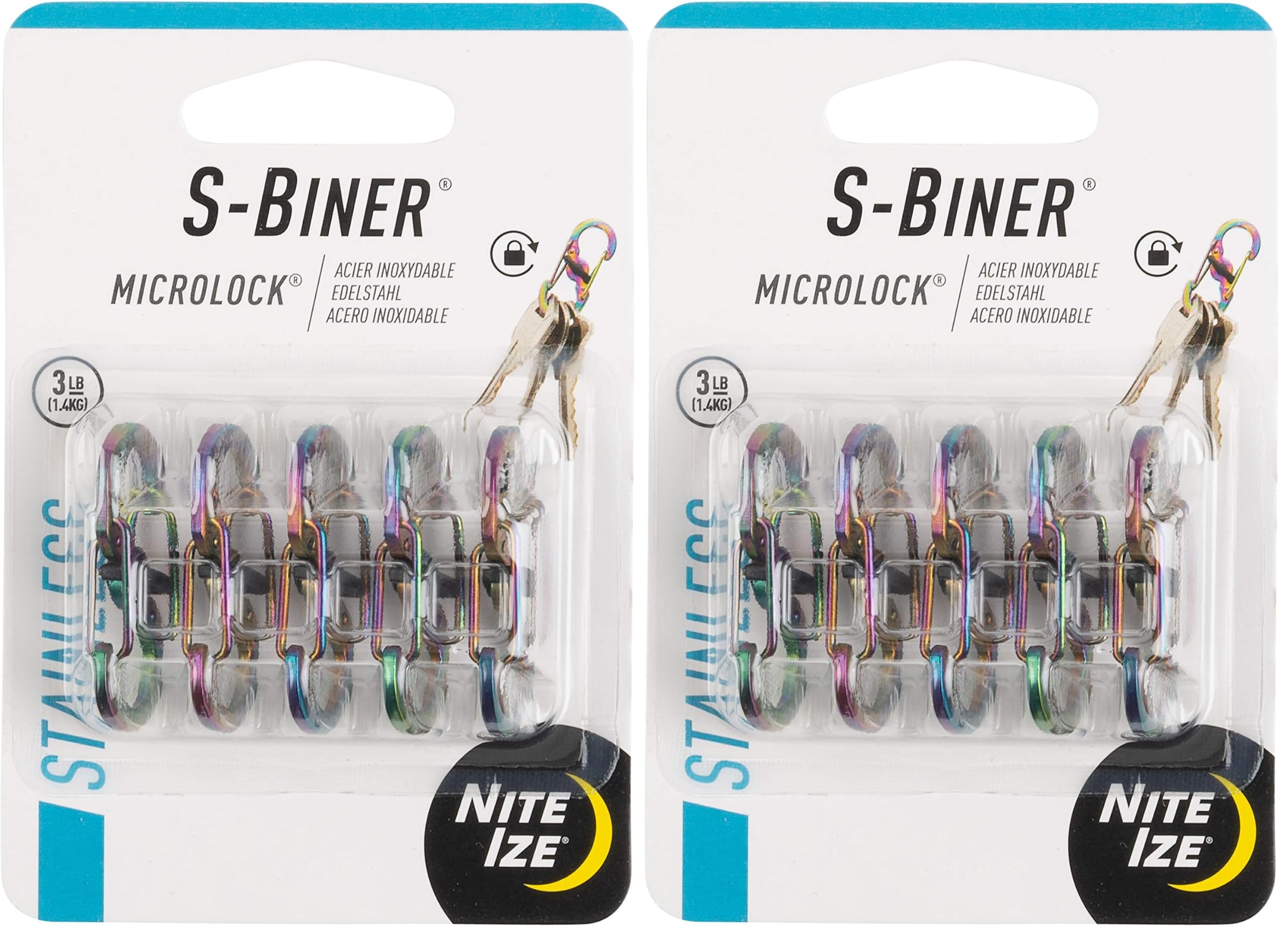 Nite Ize S-Biner MicroLock Stainless Steel - Micro-Sized Dual Carabiner for Keys, Pet Tags &amp; Small Accessories - Center Locking Lever - Twist-to-Lock (Pack of 2)