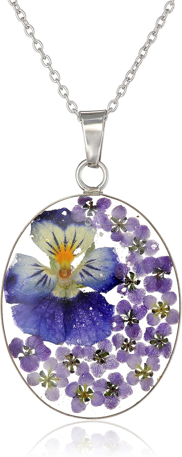 Amazon Essentials Sterling Silver/Gold Over Sterling Silver Pressed Flower Pendant Necklace