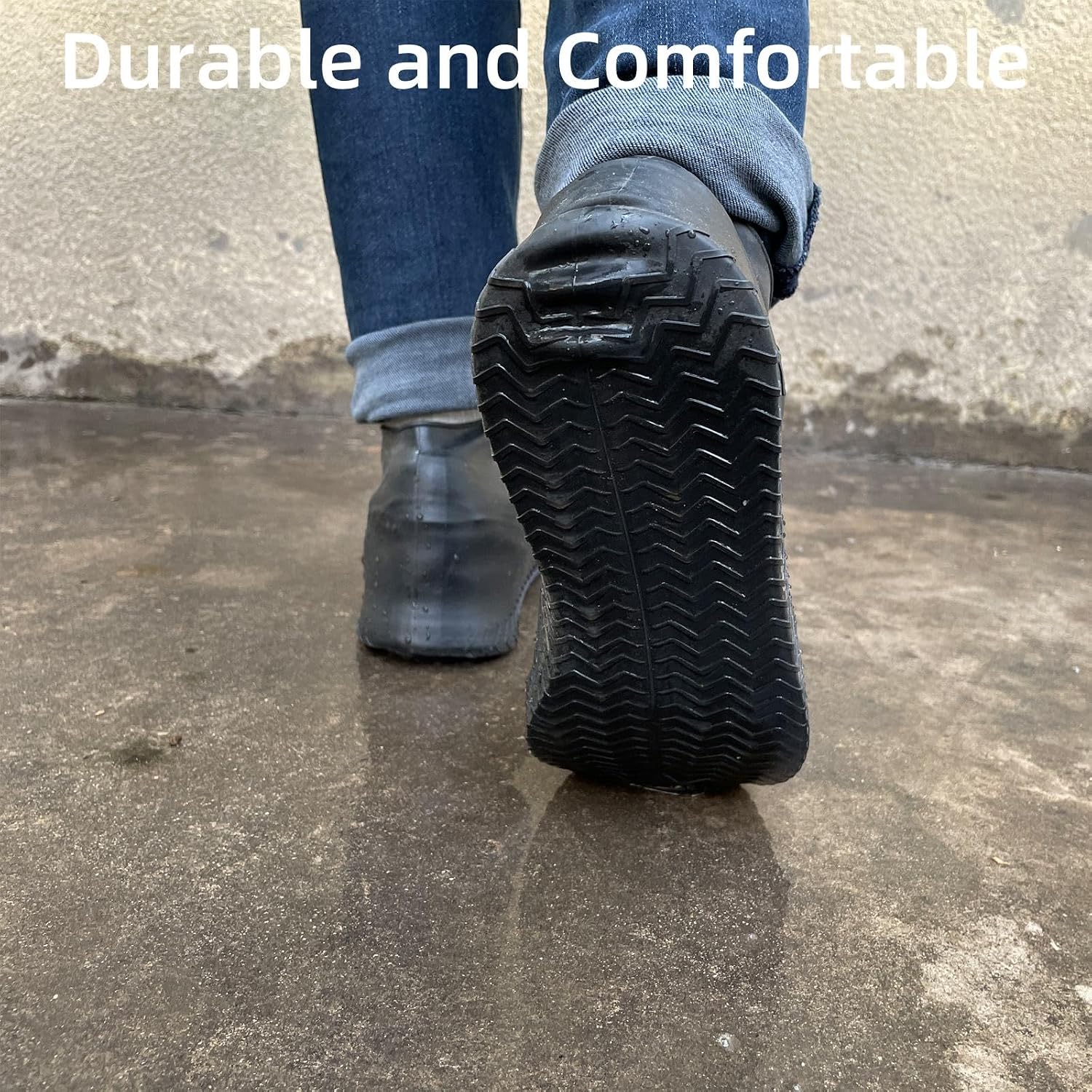 Waterproof Shoe Covers 2 Pairs, Non-Slip Reusable for Rain - Black, L image 3