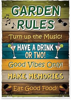 Red Ocean Garden Rules Wall Sign - Garden Signs and Plaques - Novelty Garden Shed Summer House Sign - Outdoor Decoration Garden Decor Sign Signs for Outside