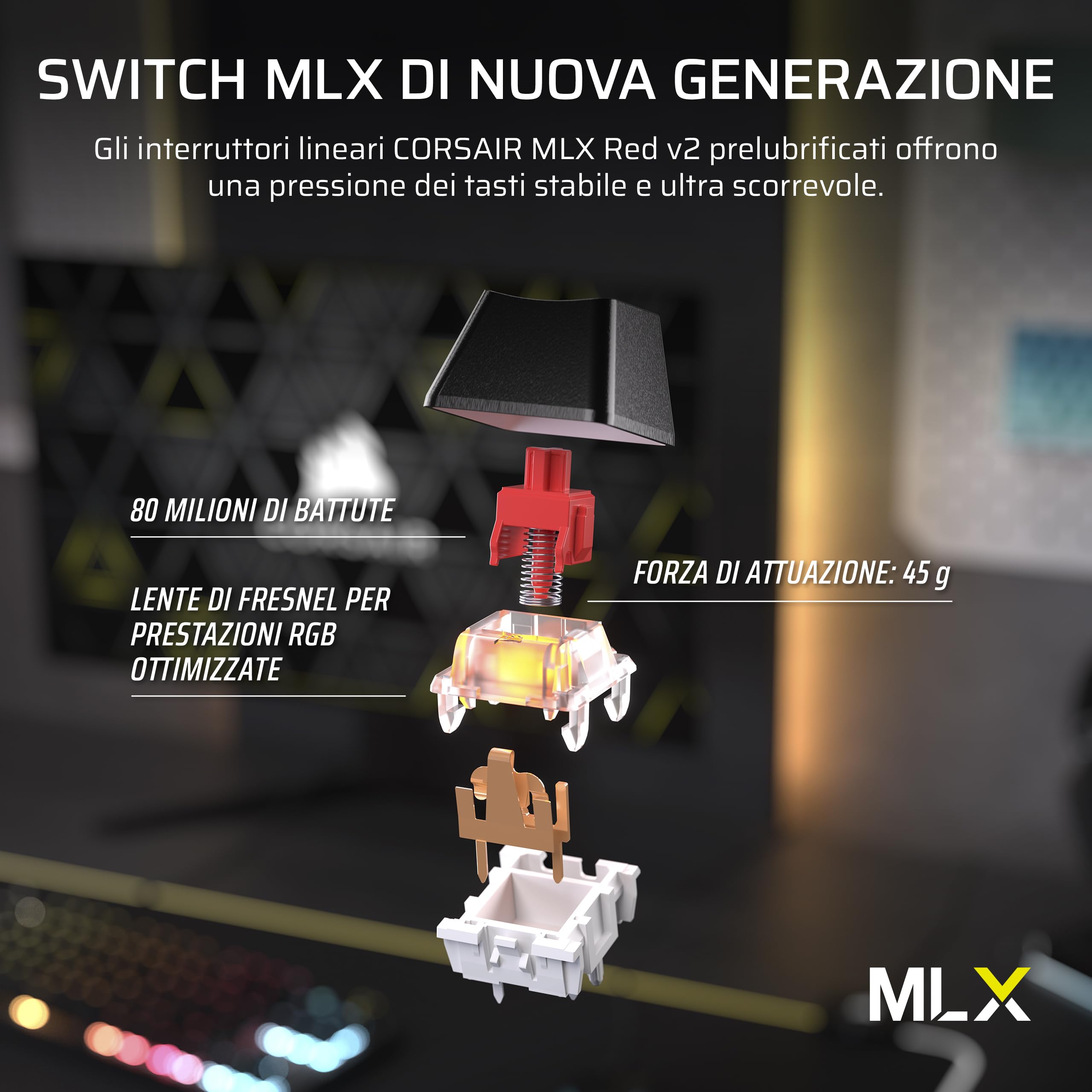 CORSAIR K70 CORE TKL RGB Tastiera da Gioco Meccanica Tenkeyless – Interruttori Lineari CORSAIR MLX Red v2 Pre-Lubrificati – SOCD – Smorzamento del Suono – Coprichiavi in ABS – QWERTY IT – Nero