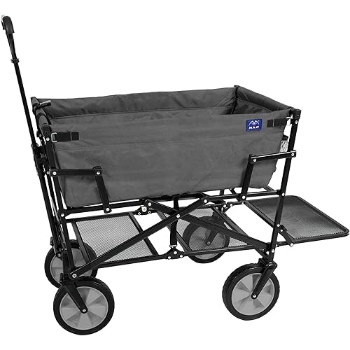 MacSports Double Decker Wagons Carts Heavy Duty Foldable Outdoor Collapsible Cart Portable Lightweight Utility Cart, All Terrain Sports Wagon for Camping Gear, Groceries, and More
