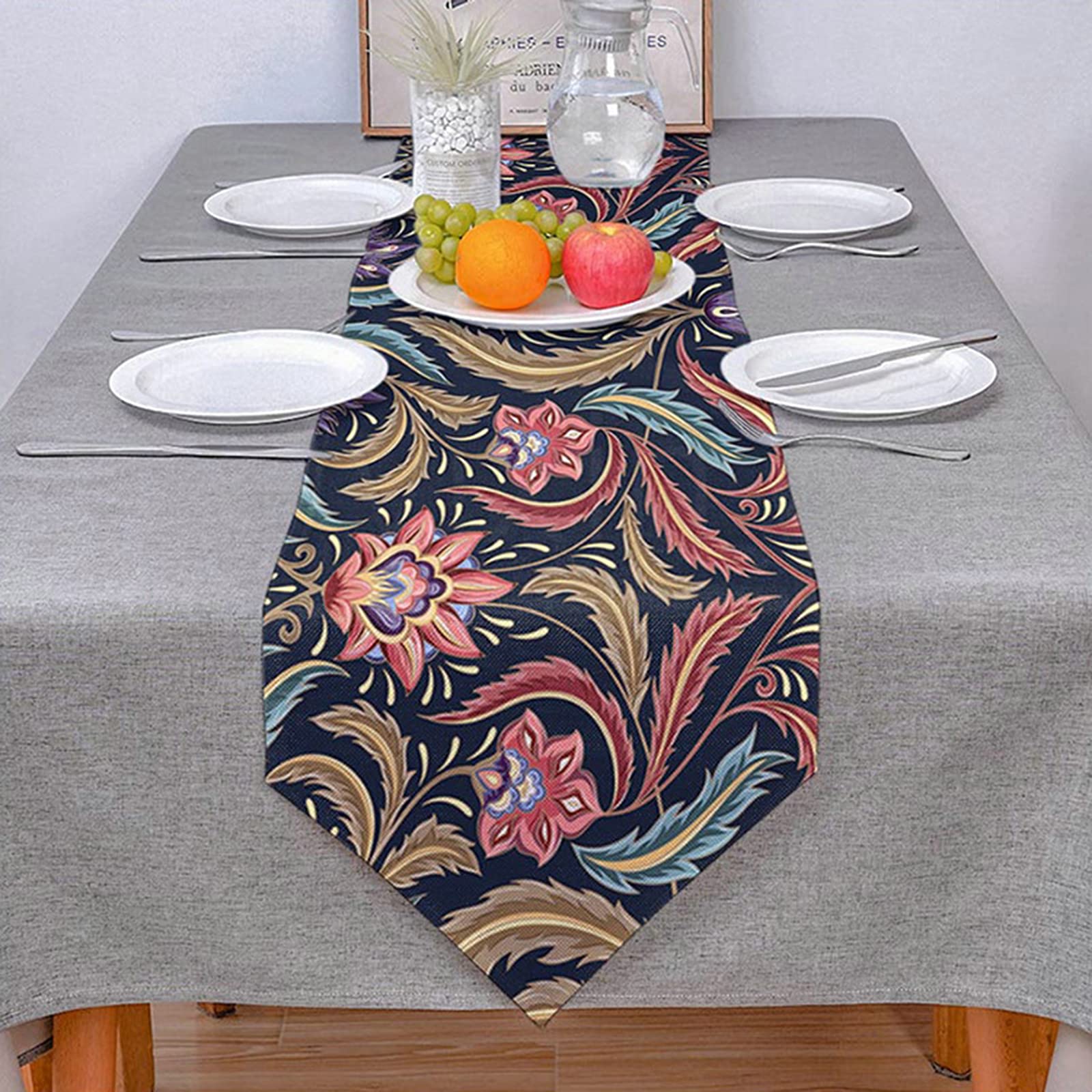 Runner Da Tavolo 33x229CM Fiori Di Cachemire Runner Moderno Multicolore Cotone - Stile 4