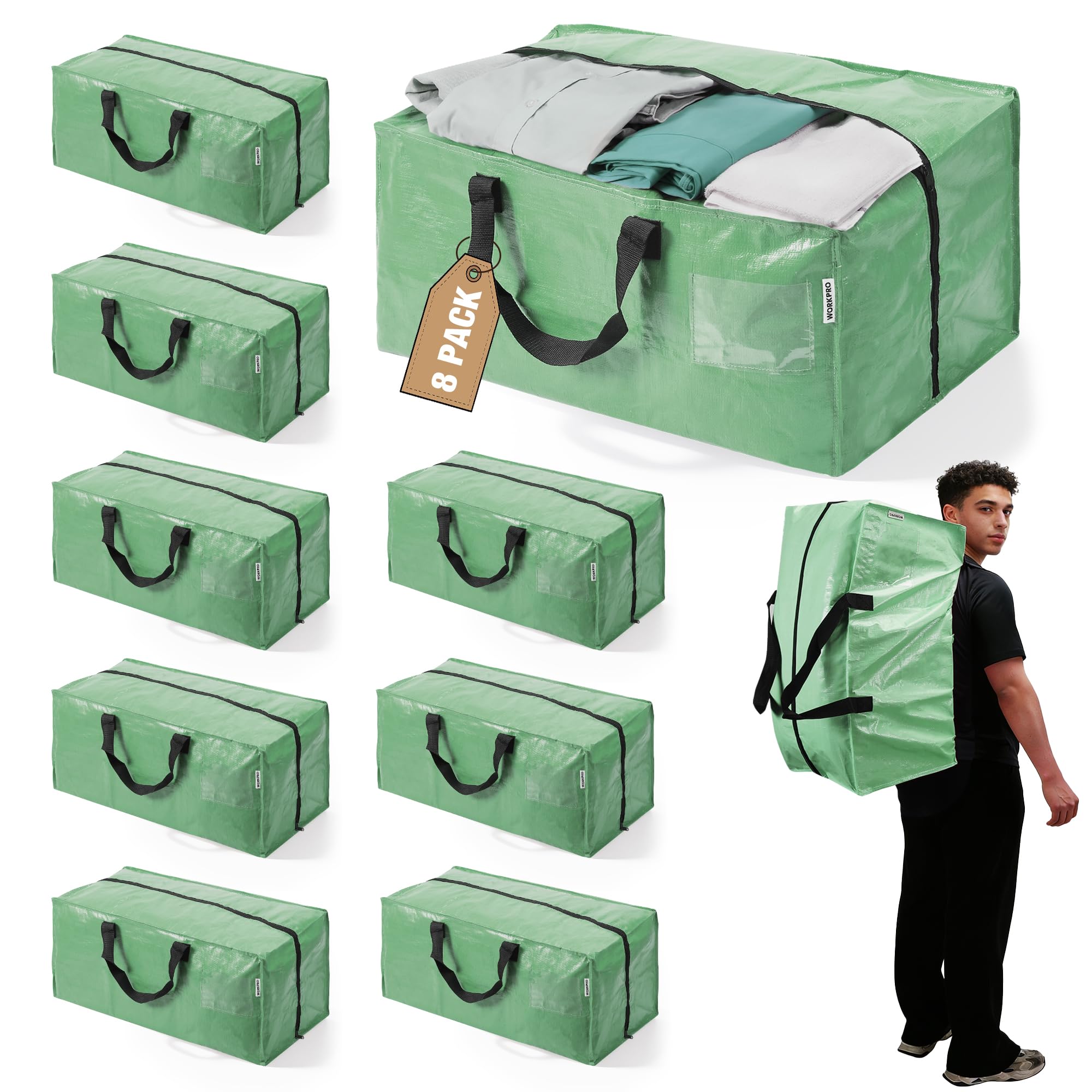 WORKPRO 8 Pack Extra Large Moving Bags with Backpack Straps &amp; Handles