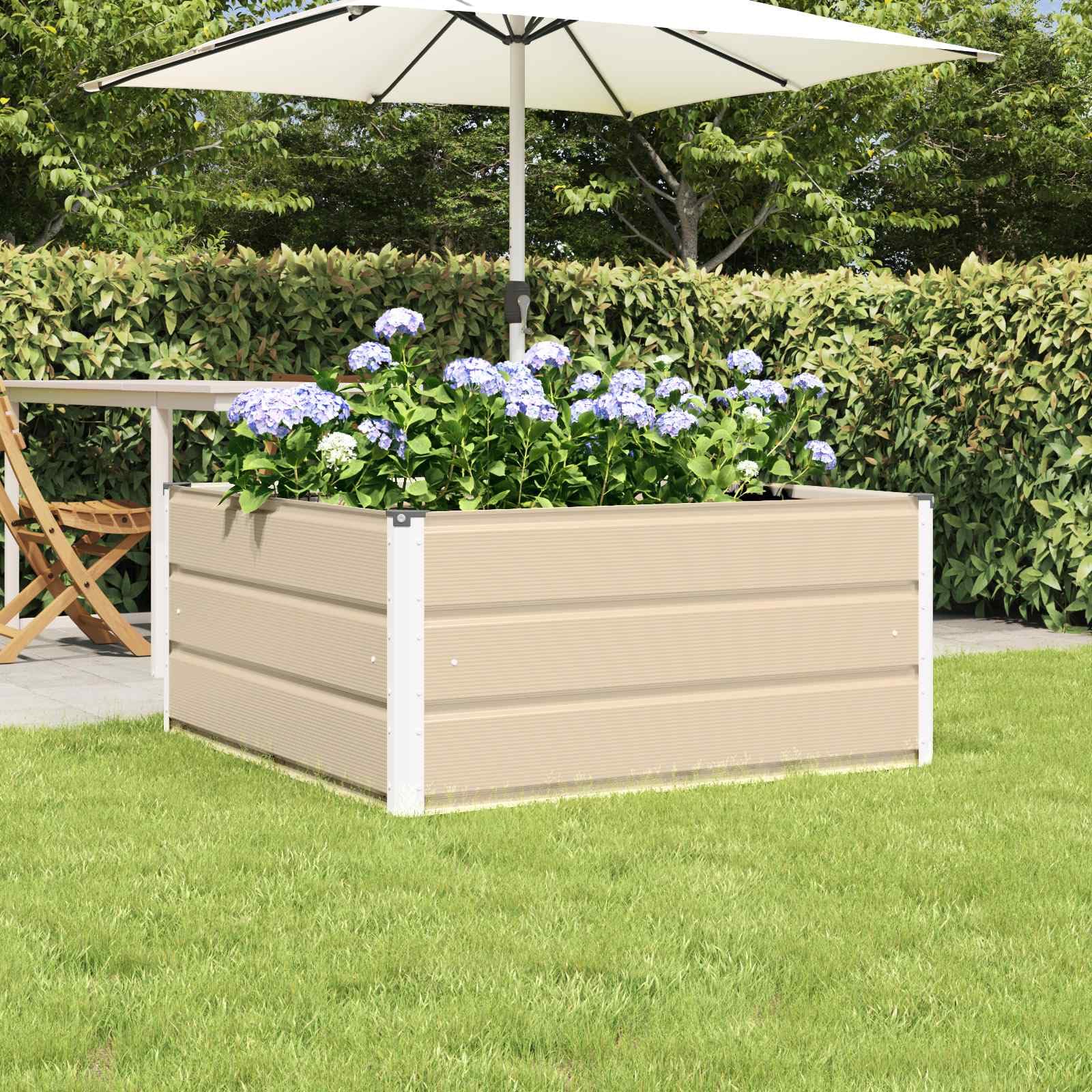 Macetero marfil 100 x 100 x 45 cm, acero, diseño moderno, accesorio para jardín, también como pequeño bancal alto para balcón, terraza y huerto