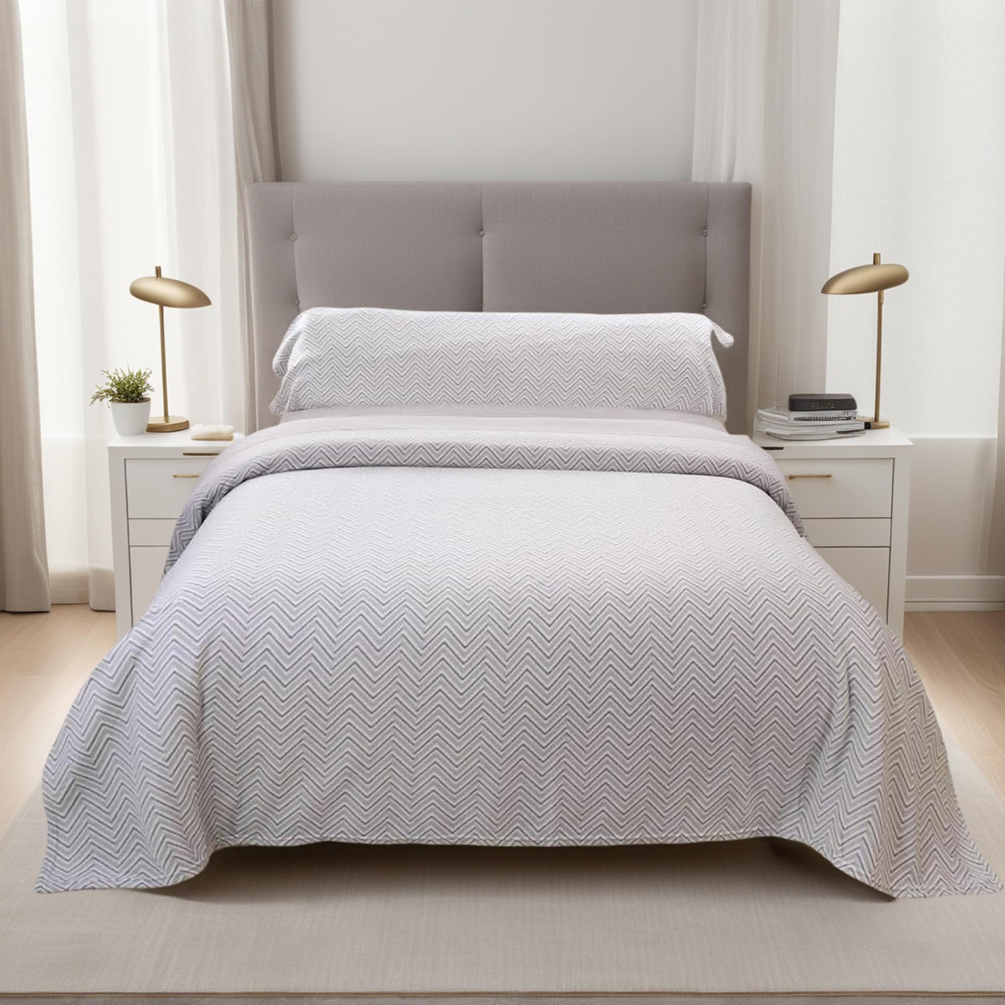Juego de Sábanas Pirineo Termica - 3 Piezas para Cama 90 -Sábanas Polar para Invierno Cama Individual -Bajera Ajustable 90x190/200+30cm, Encimera 160x270cm y una Funda Almohada 45x100cm -Rayas