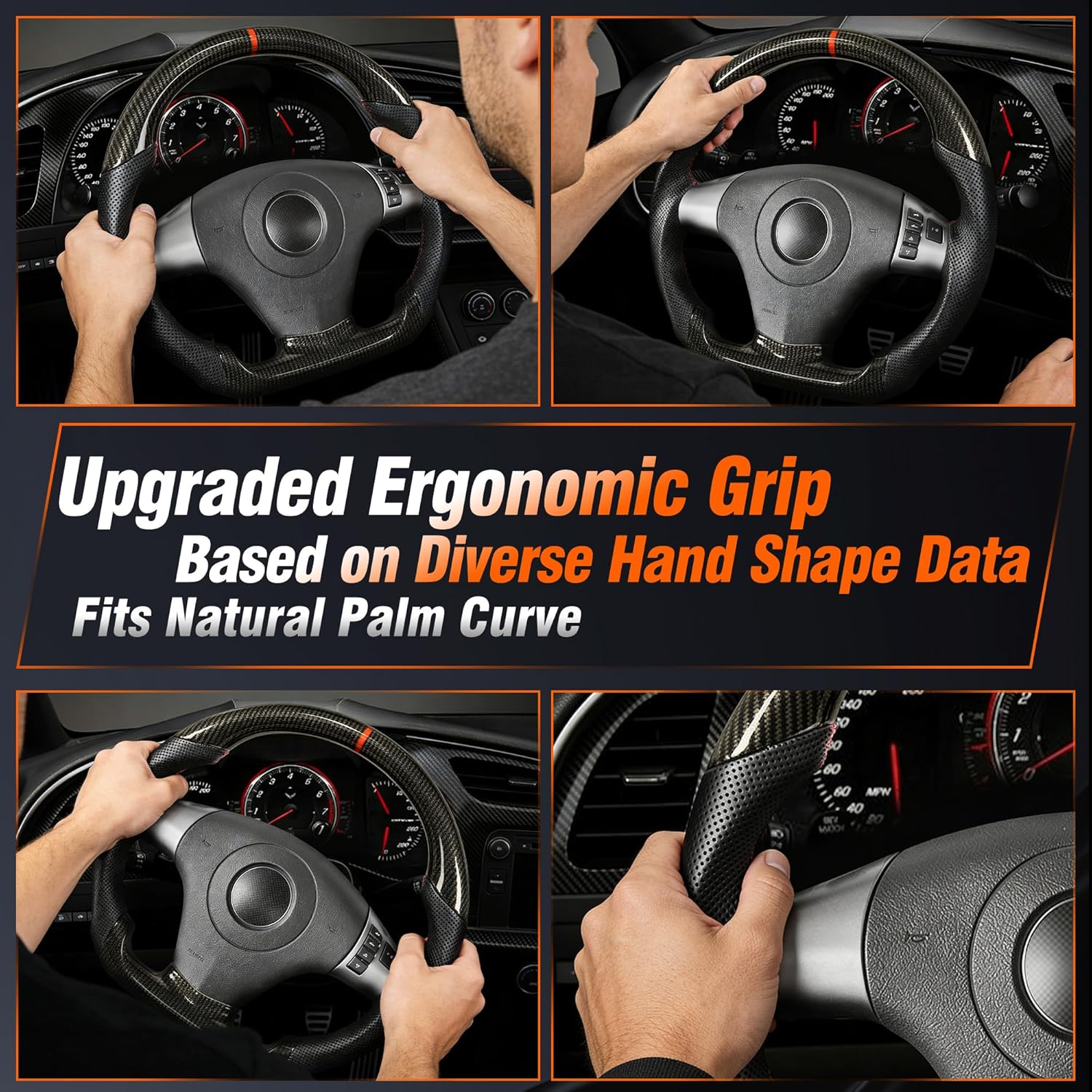 Steering Wheel for Corvette C6 2006-2011, Hydro-Dip Carbon Fiber Upgrade Replacement D-Shaped Flat Bottom Nappa Perforated Leather Red Center Marker Steering Wheel for Corvette C6 ZR1 Z06 2006-2011