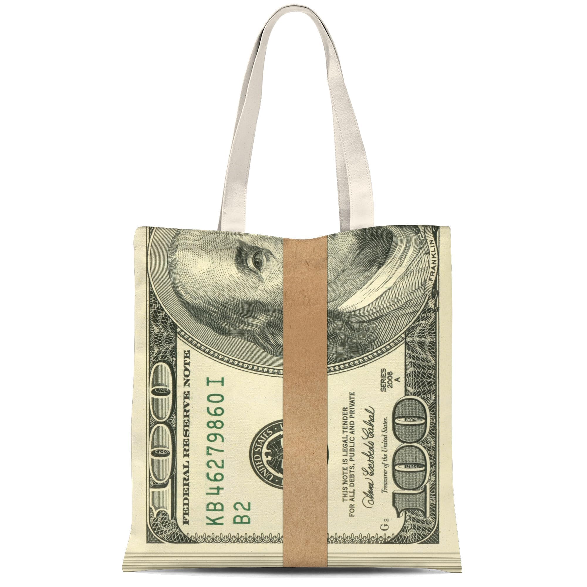 ATHAND Funny Money Canvas Tote Bag with Zipper Inner Pockets,Reusable Dollar Bill Shopping Bag for Women Men,Trendy Gift Idea