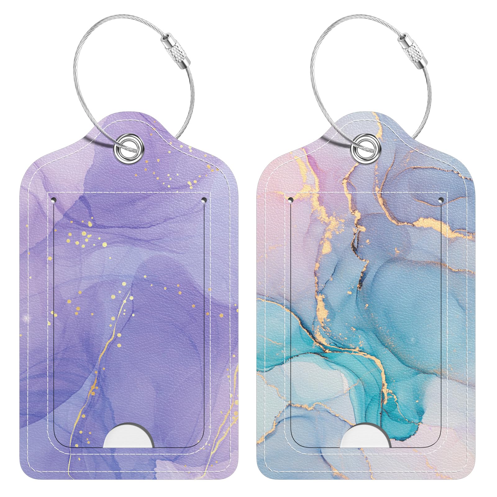 Hsxnam 2 Pack PU Leather Luggage Tags for Suitcase, Travel Cruise Luggage Tag with Privacy Flap, Name ID Label and Metal Loop for Women Men Baggage