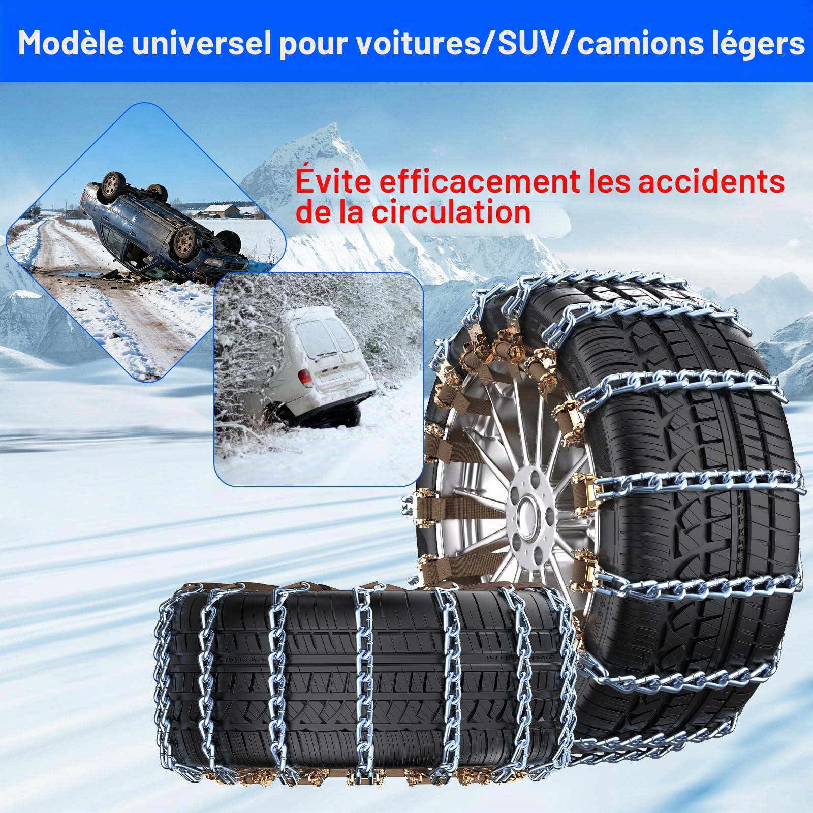 Manganèse Chaine Neige 10 pièces Ninonly pour Pneus 165 à 265 mm Chaînes à Neige pour Auto Voiture Camion SUV Chaine Neige Universelle pour Boue, Sable, Neige, Glace, Montée