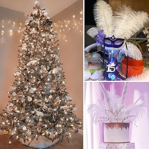 Miniatura 6 de Soarer Plumas de avestruz blancas a granel, 15 plumas naturales de 12 a 14 pulgadas para centros de mesa de boda, bailes de máscaras, jarrón y