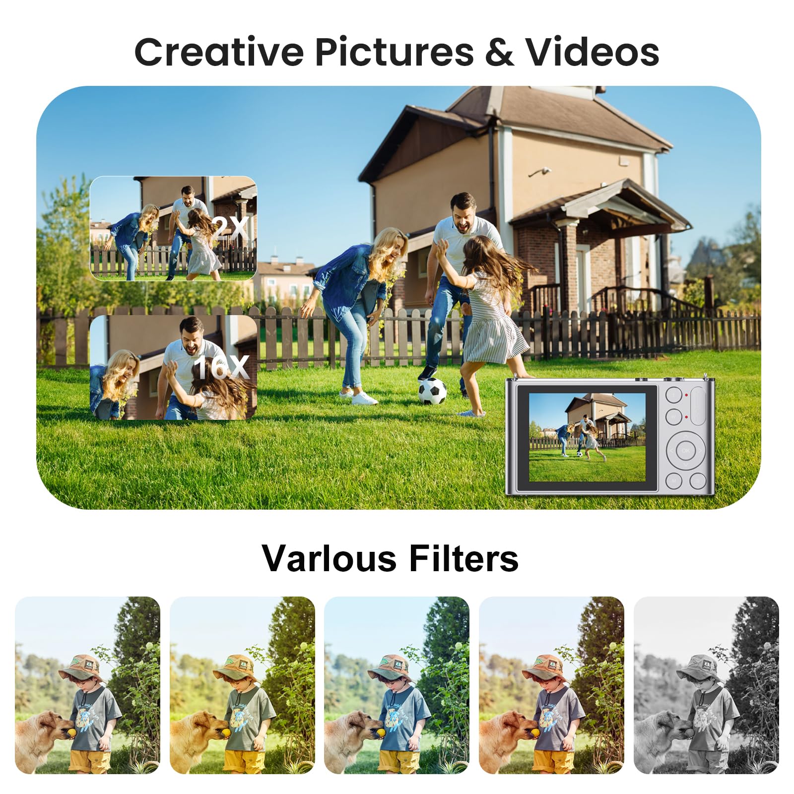 Fotocamera digitale per bambini, UHD 4K 72 MP, fotocamera digitale Point and Shoot con scheda di memoria da 32 GB e zoom digitale 16X Anti Shake, compatta e portatile, piccolo regalo per ragazzi e