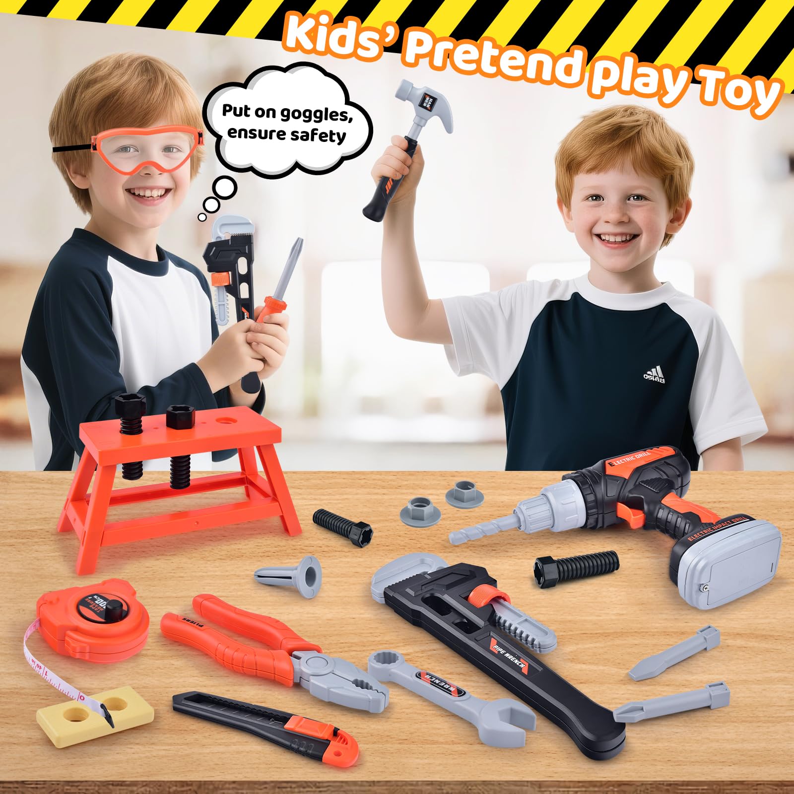 CASRRA Kids Tool Set Toddlers Tool Kit Kid Toddler Tools Belt 3 4 5 Year Old Construction Tools Toys for Boys Birthday Gifts Age 3 4 5 - 5