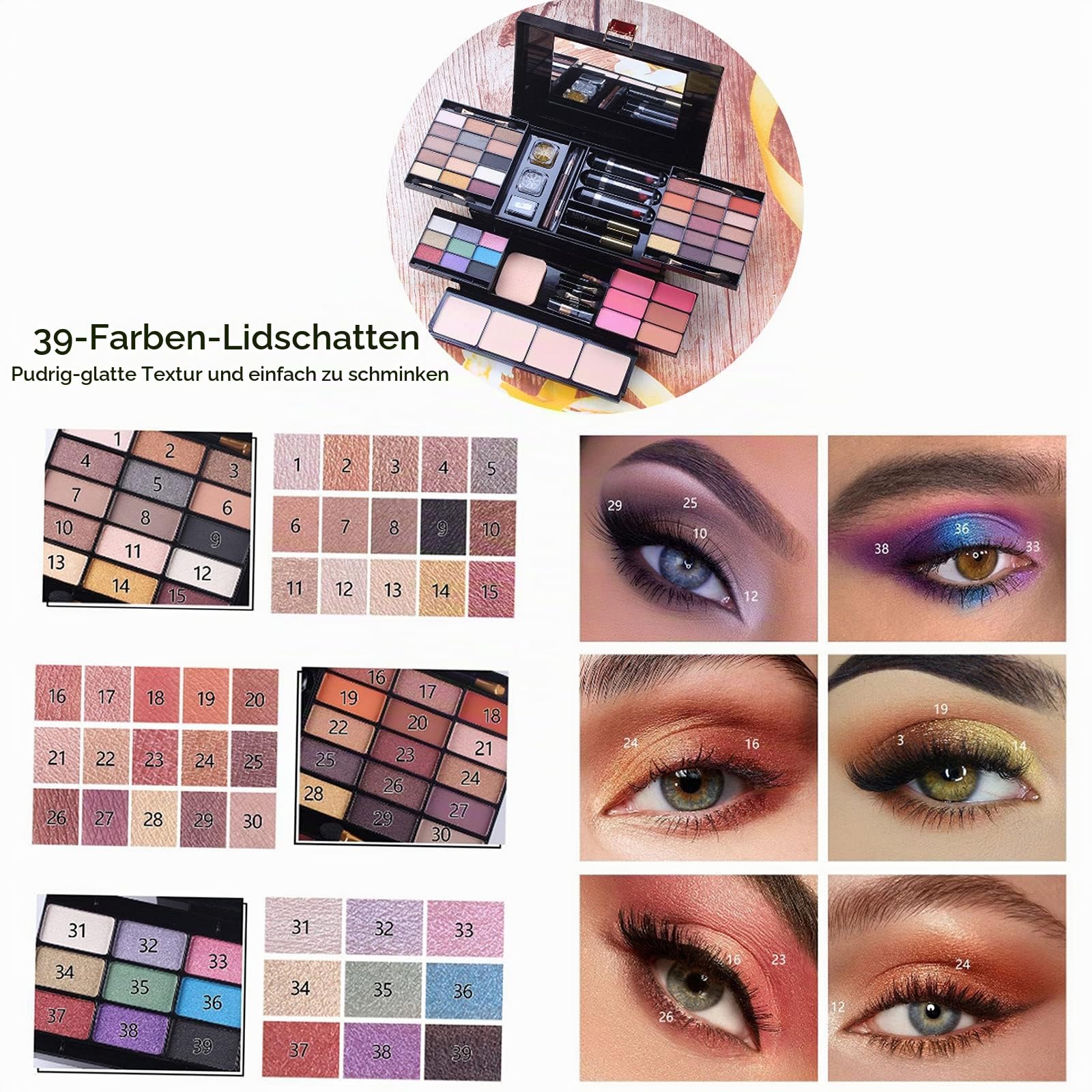 Schminkkoffer Gefüllt, Alles in Einem Make Up Set Schminkkoffer Damen Gefüllt mit Schminke für Anfänger oder Profis, Schminke Set inklusive Lidschatten, Lipgloss, Rouge, Eyeliner, Mascara