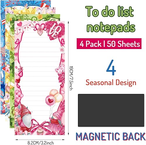 Miniatura 2 de Whaline 4 blocs de notas magnéticos de temporada de San Valentín Día de San Patricio Pascua 4 de julio lista de tareas bloc de papel de amor gnomo