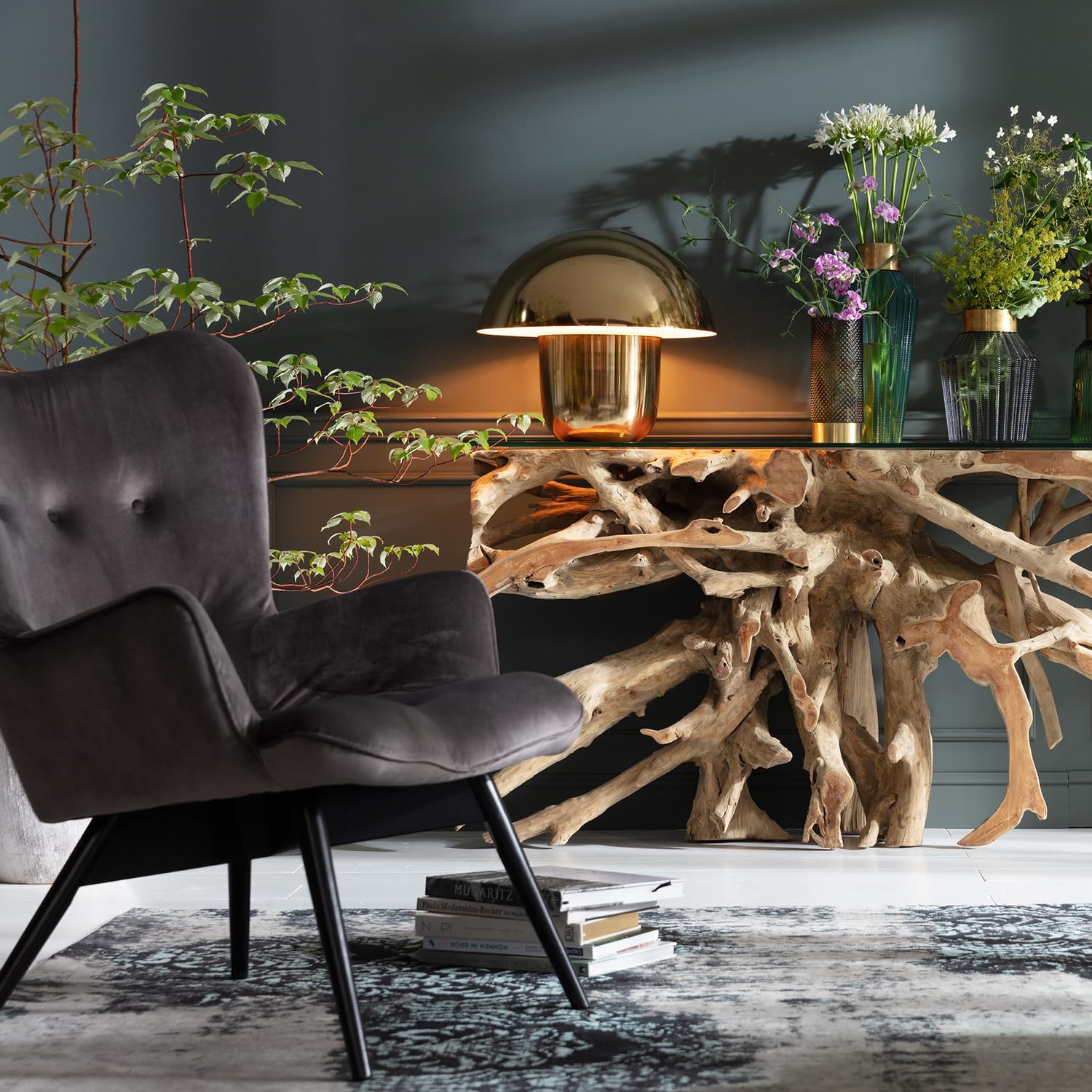Kare Design Tischlampe Mushroom, gold, 44x50x50 cm (H/B/T)