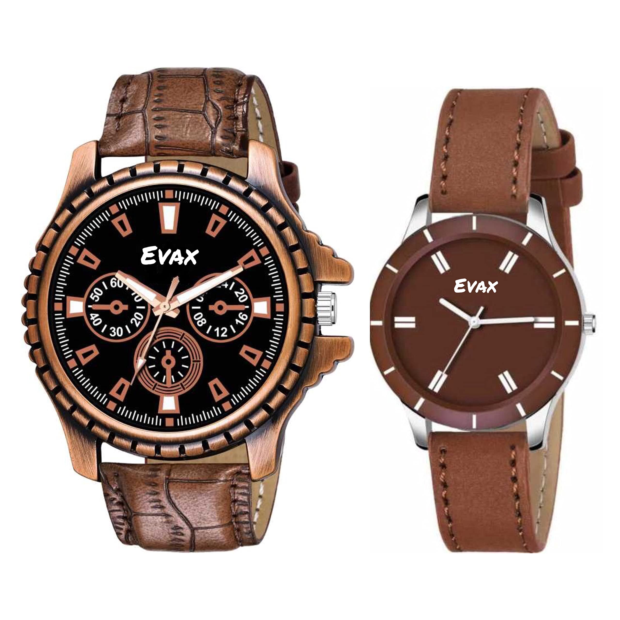 Evax Brown Color Dial Round Shap Elegant Analog Couple Watch for Men and Women (B09WB3W9LJ) Amazon Price History, Amazon Price Tracker