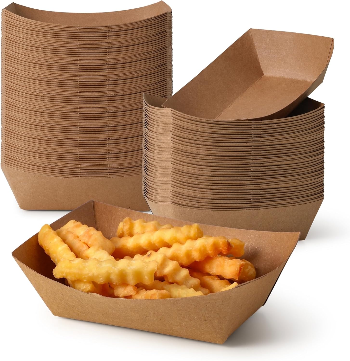Fit Meal Prep 1000 Pack 1 lb Paper Food Boats Heavy Duty Disposable Trays, Kraft Brown, for Parties Fairs Picnics Carnivals Holds Tacos Nachos Fries Hot Dogs Grease Resistant