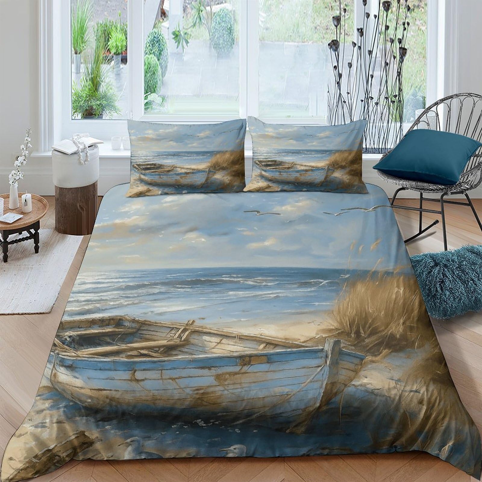 Ctjqhvkz Style-10 3D Printed Ocean Beach Fitted Sheet Microfiber Soft Blue Sky Mattress Cover For Bedroom Decor Dustproof Easy Care Single（135X200cm）