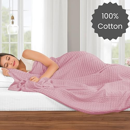Miniatura 2 de Cotton Clinic Manta de cama de punto gofre, 100% algodón, para todas las estaciones, suave, transpirable, ligera, capa perfecta para sofá, cama,