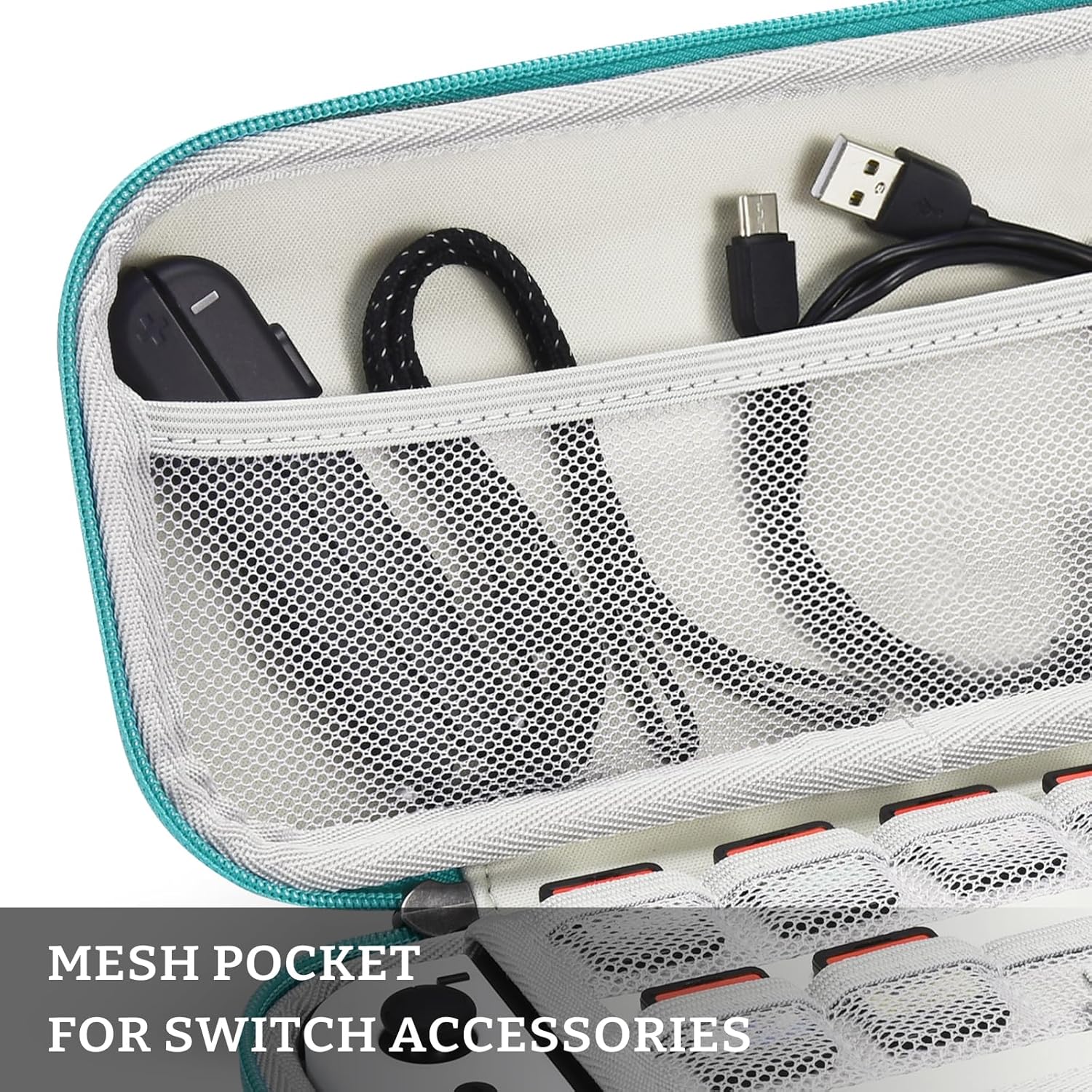 FUNLAB Switch Case Compatible with Nintendo Switch/OLED/Lite, Portable Carrying Case with 10-Game-Card Slots & Accessories Storage - Turquoise - Image 3