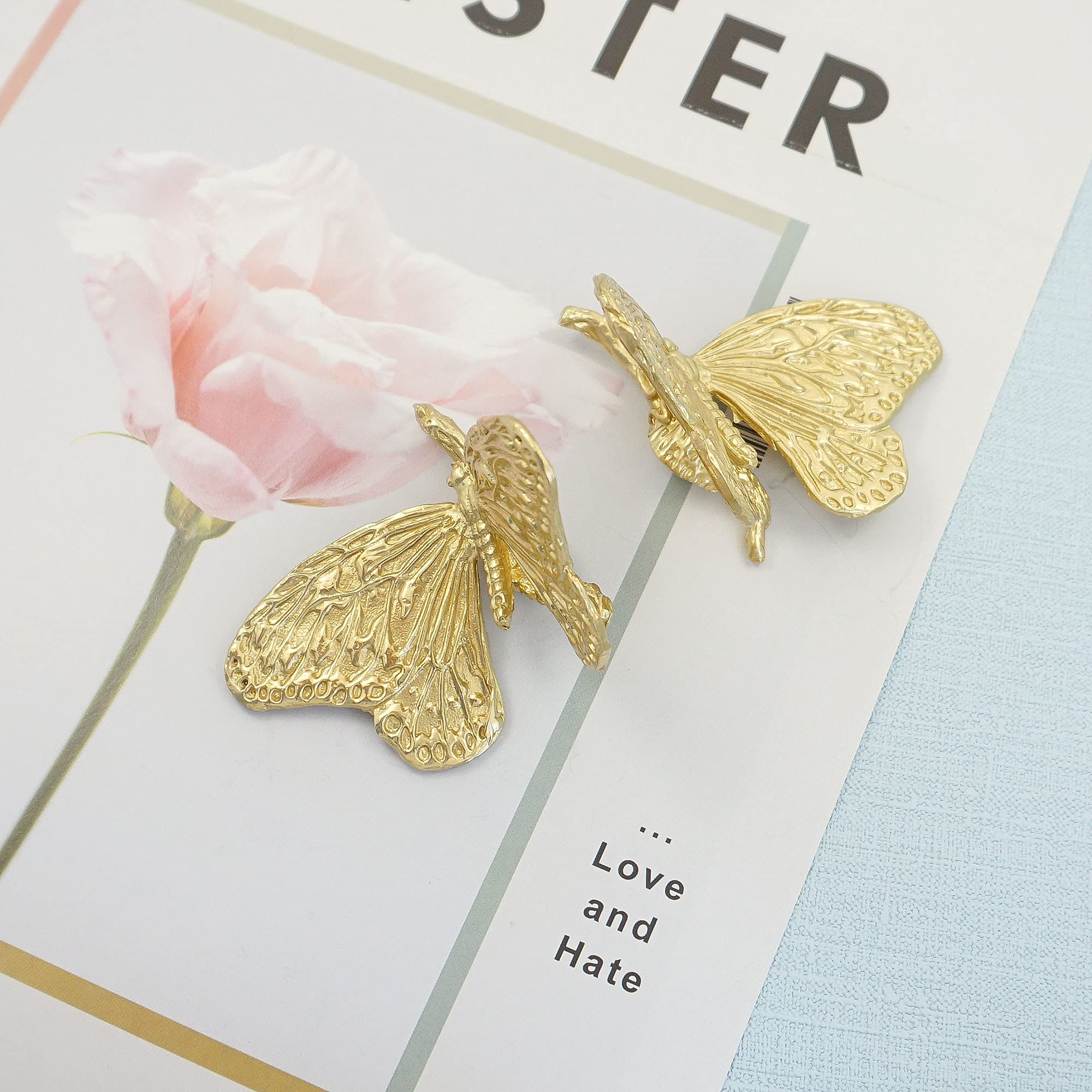 gold butterfly dresser knobs Mother of Pear and Brass Butterfly Cabinet Pull & Round Sea Shell Knob Pull main image 1
