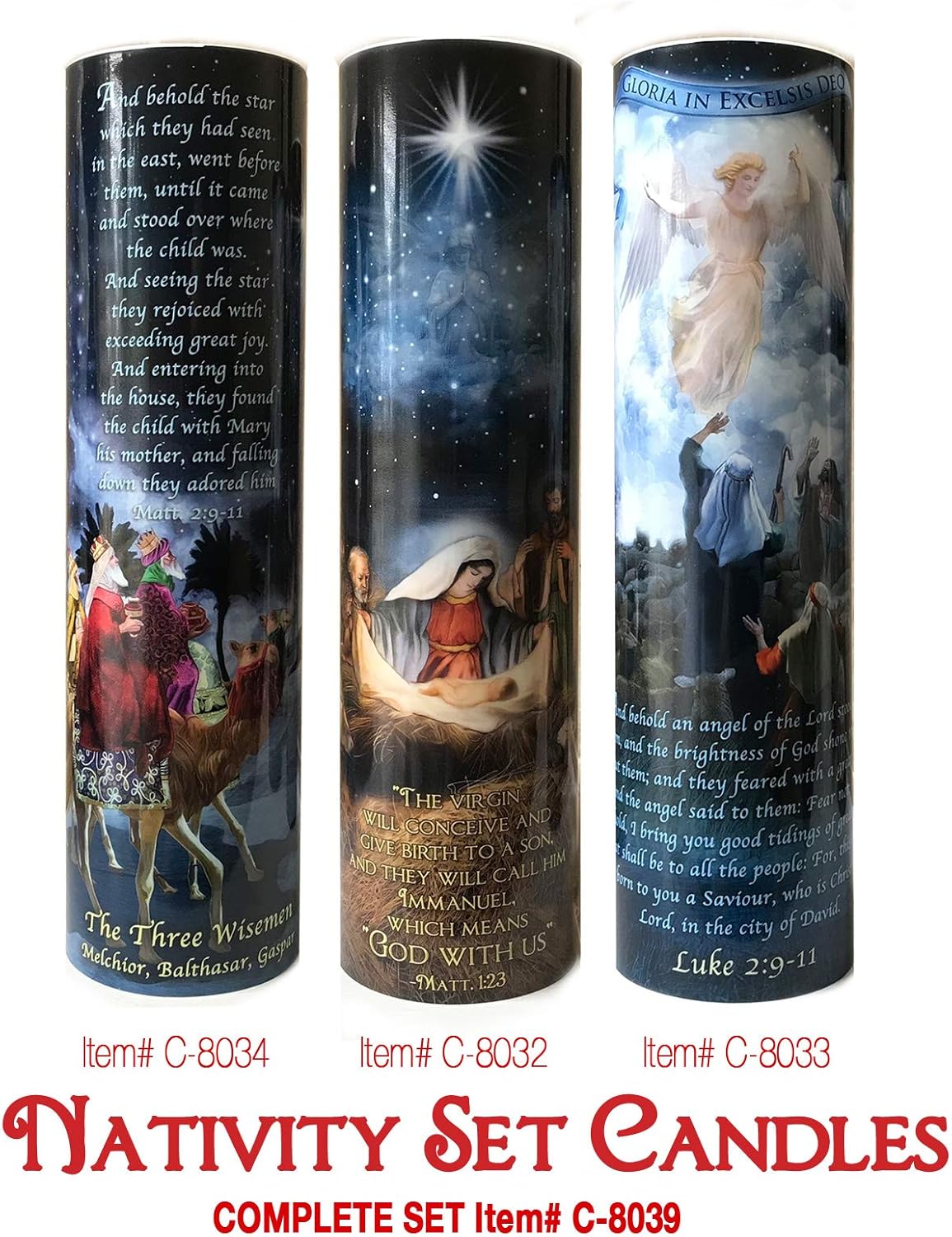 Angels and Shepards, LED Flameless Devotion Prayer Candle, Religious Gift, 6 Hour Timer for More Hours of Enjoyment and Devotion! Dimensions 8.1875" x 2.375"
