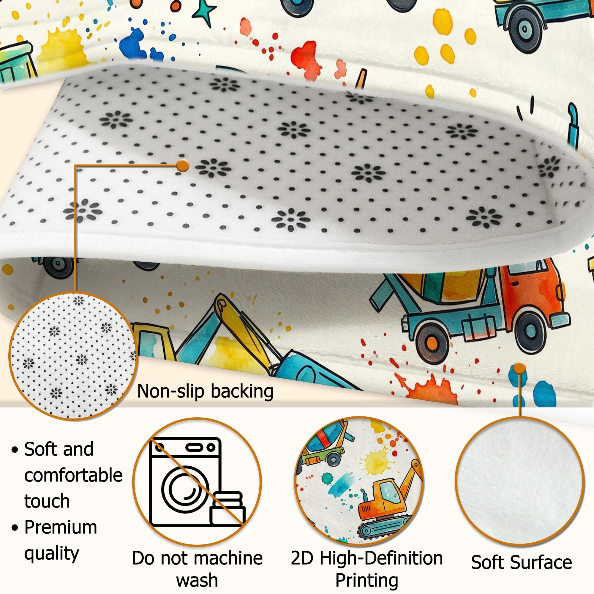 Tappeto per camion, giocoso per bambini escavatore betoniera nessuno giallo spugna a pelo basso rettangolare tappeti per pavimento tappeti bordatura tappeti per soggiorno, camera da letto, corridoio