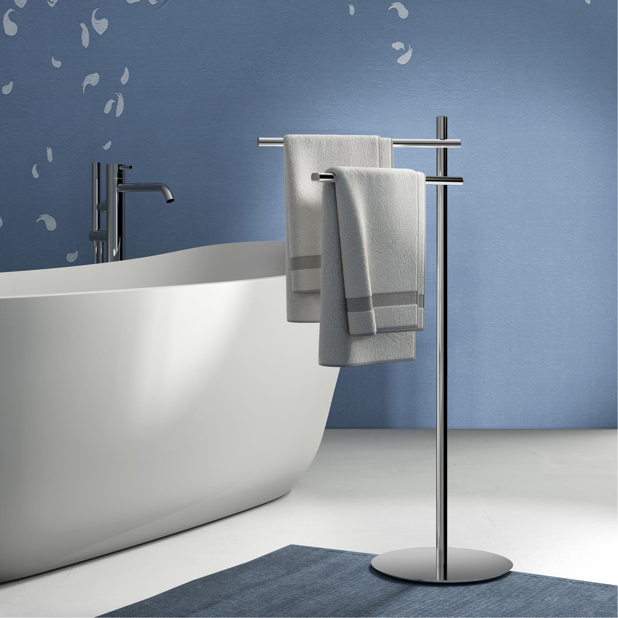 Gedy Circe Piantana Portasciugamani da Terra con 2 Bracci, Piantana Portasalviette Bagno in Acciaio Inox e Metallo Cromato, Base Circolare Diametro Ø25cm Zavorrata Dimensioni P45,3xH79,8cm Peso 2,54kg