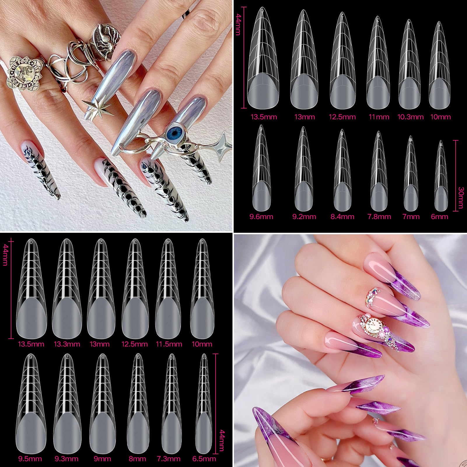 MELLIEX Zestaw 120 Dual Nail Forms do przedłużania paznokci 5 foremek, żelowe formy do paznokci, zestaw 48 naklejek do paznokci UV i akrylu