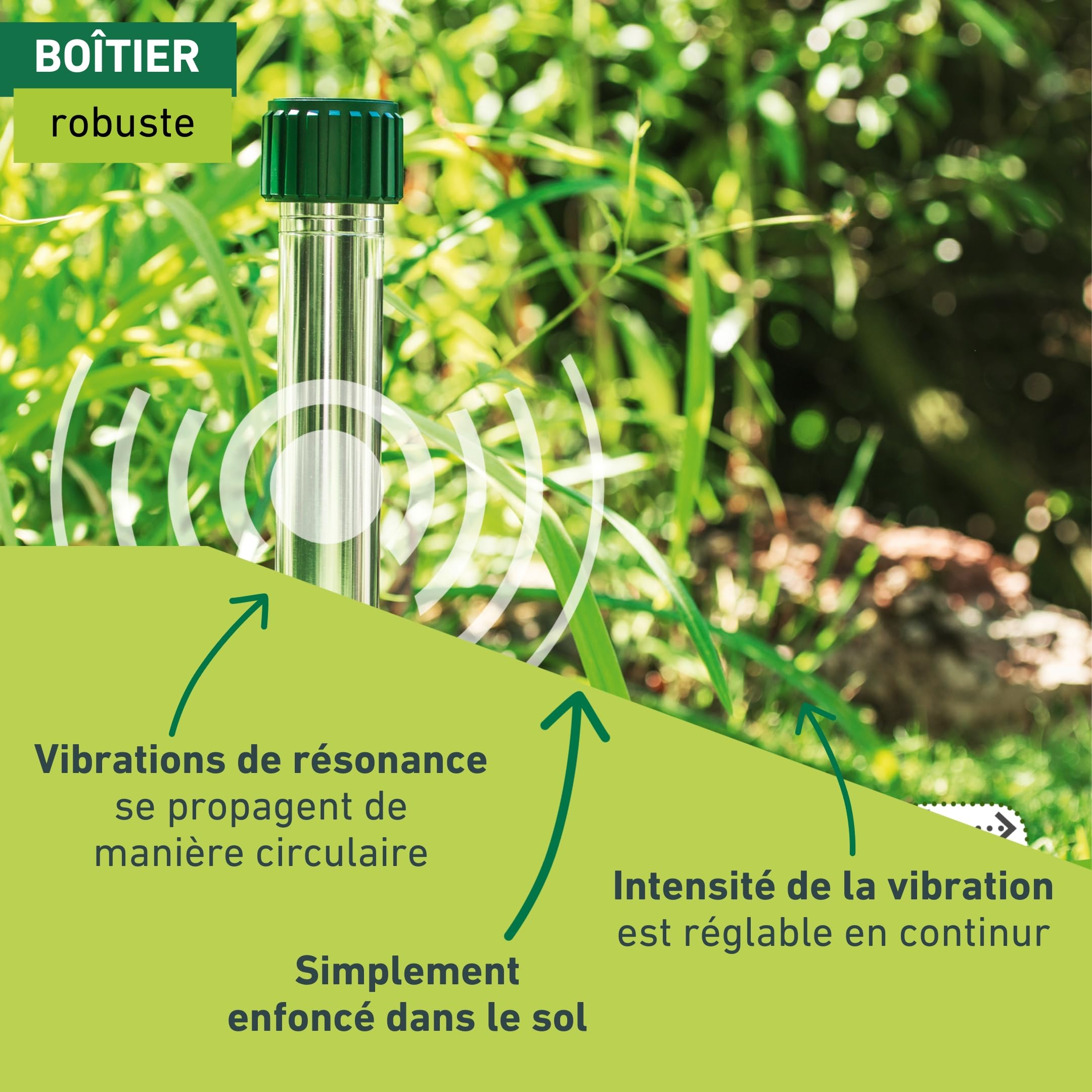Windhager Répulsif Taupe & Campagnol Aluminium, Ultrasons sans Produits Chimiques, Portée Jusqu’à 800 m², Fonctionne à Piles, Résistant aux Intempéries, 02130