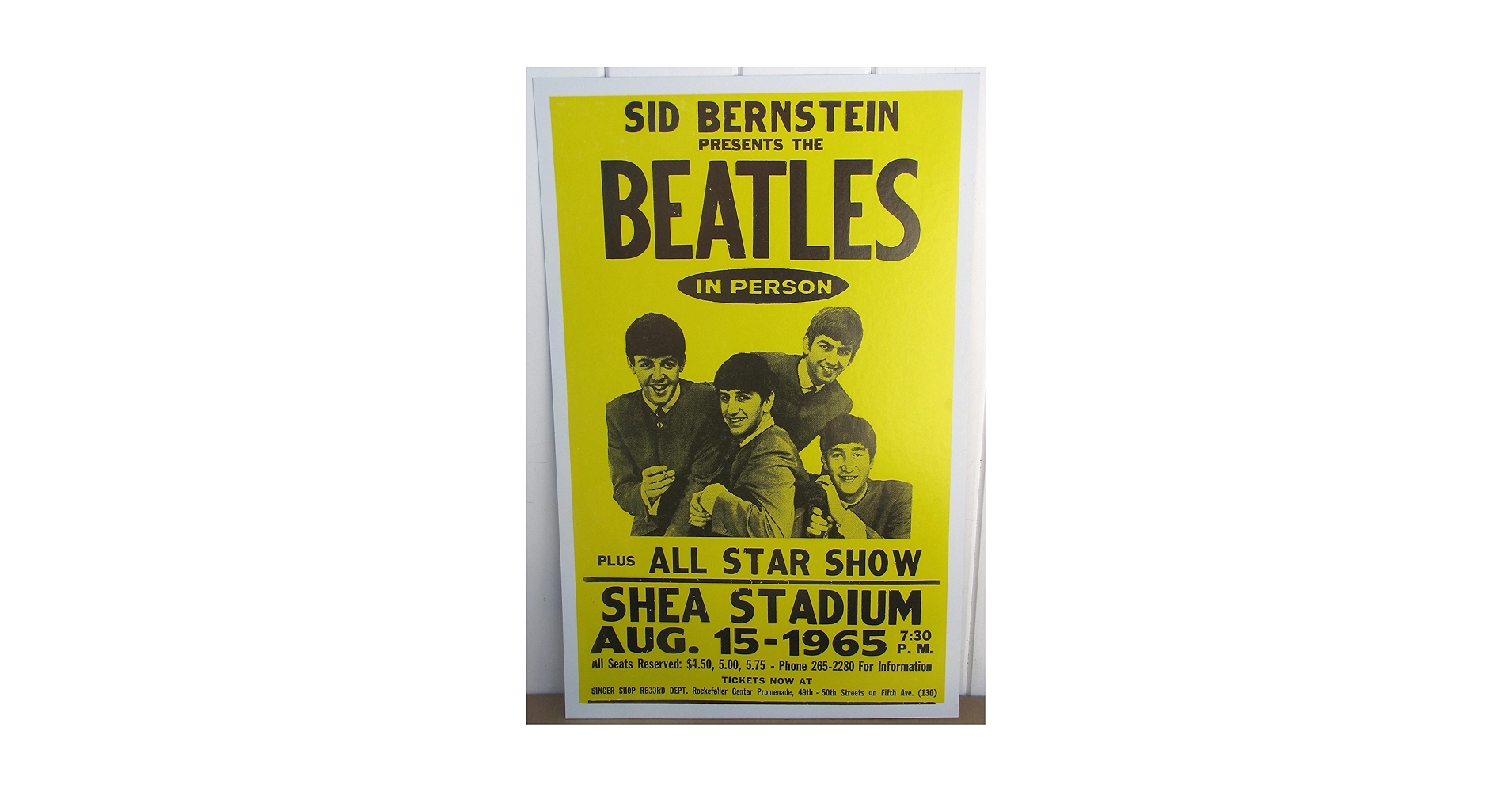 ビートルズ　シェアスタジアムコンサート未使用チケット、証明書、ポスター Amazon.com: Vintage Beatles Concert Poster Shea Stadium