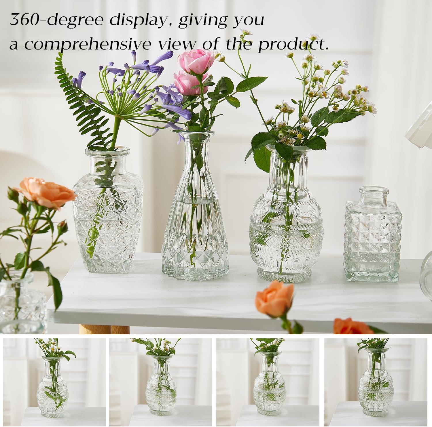 Glass Bud Vase Set of 20 - Small Vases for Flowers in Bulk - Assorted Vintage Crystal Vases for Flowers, Table Centerpieces (Clear, 20 Pcs) - Image 4
