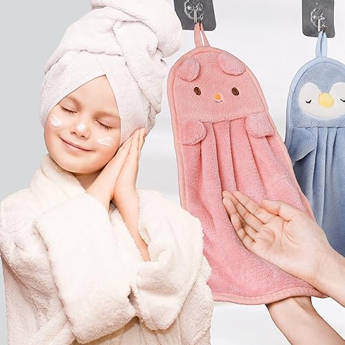 Miniatura 2 de BATTILO HOME Paquete de 4 toallas de mano para niños para baño, toallas de baño con lazo para colgar, toallas de mano de microfibra para cocina y