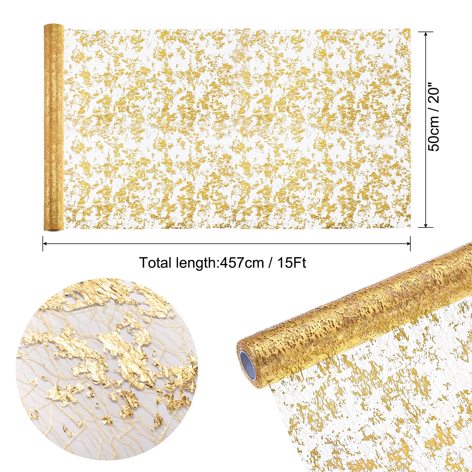 uxcell Rouleau de chemin de table doré 50,8 cm x 4,6 m en maille métallique à paillettes pour mariage, fête d'anniversaire, Noël, Nouvel An