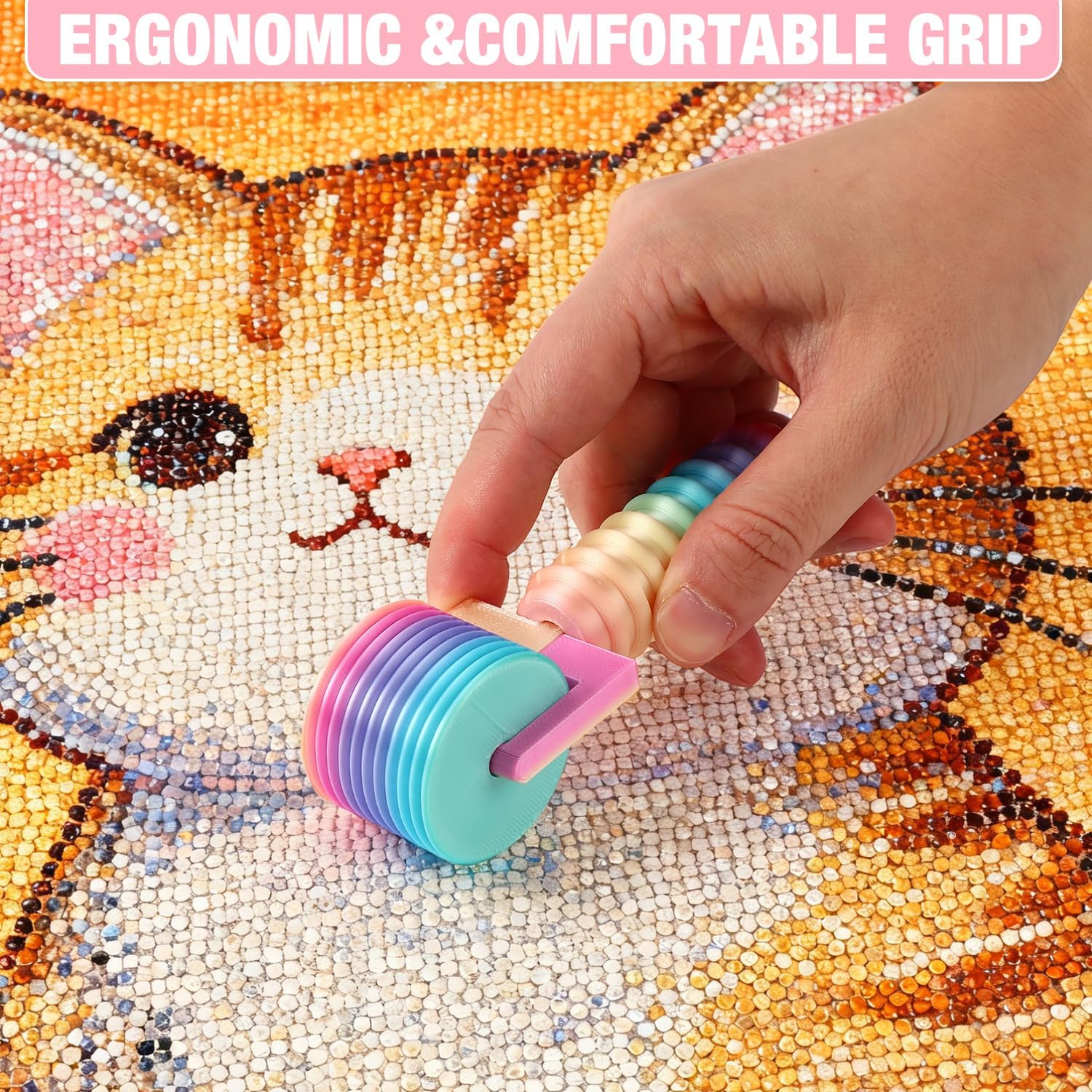 2026 New Diamond Art Roller Tool,10-Ridge 3D Printed DIY Craft Press Roller,Rhinestone Embroidery & Diamond Painting Accessories,Detachable Diamond Painting Tools with Easy-Grip Ergonomic Handle,2PCS