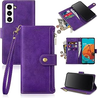 Antsturdy for Samsung Galaxy S22 Wallet Case, Luxury PU Leather Folio Flip Protective Cover with Wrist Strap [RFID Blocking] [Zipper Poket] Credit Card Holder [Kickstand Function] Women Purple