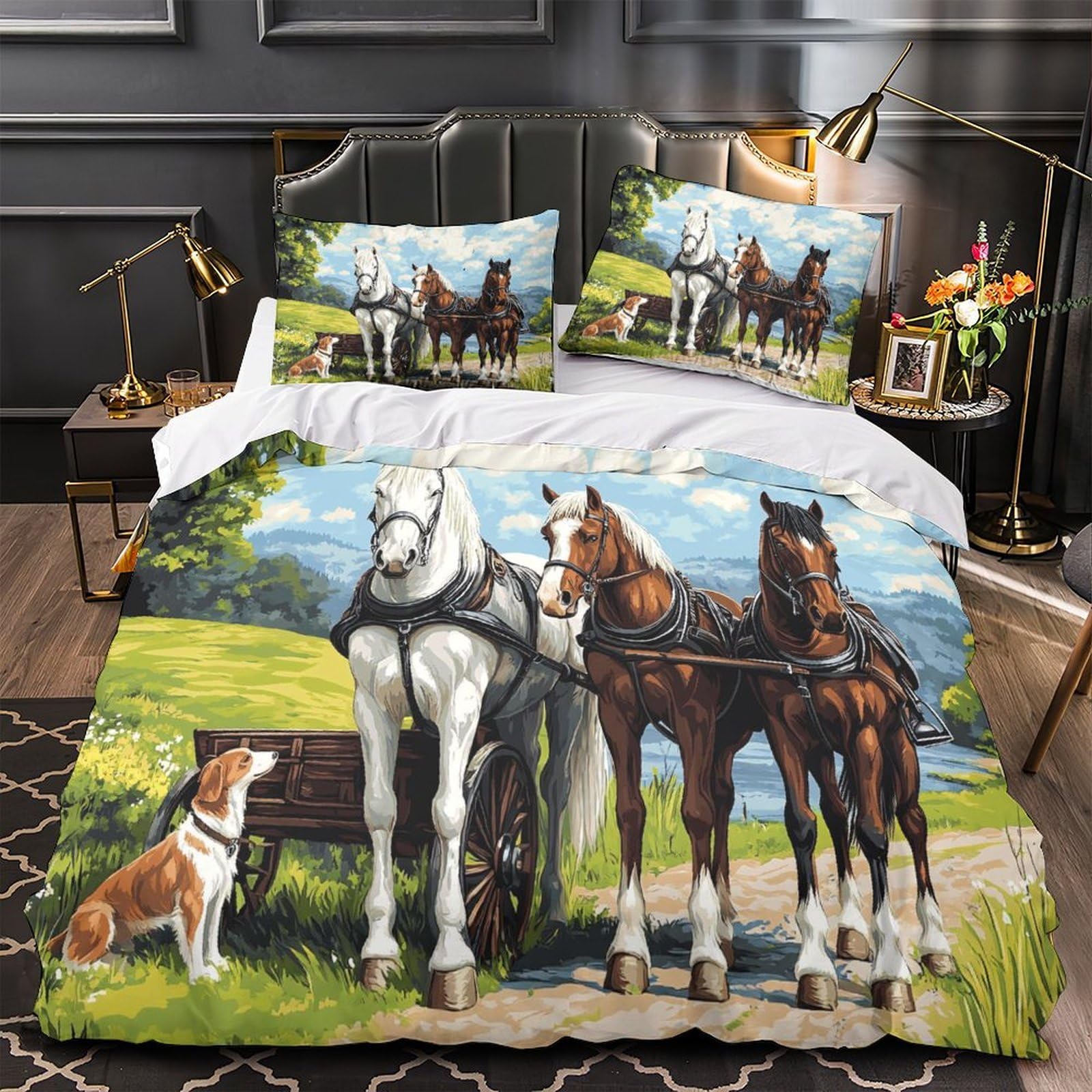 Housse de couette cheval hypoallergénique en microfibre douce 3 pièces